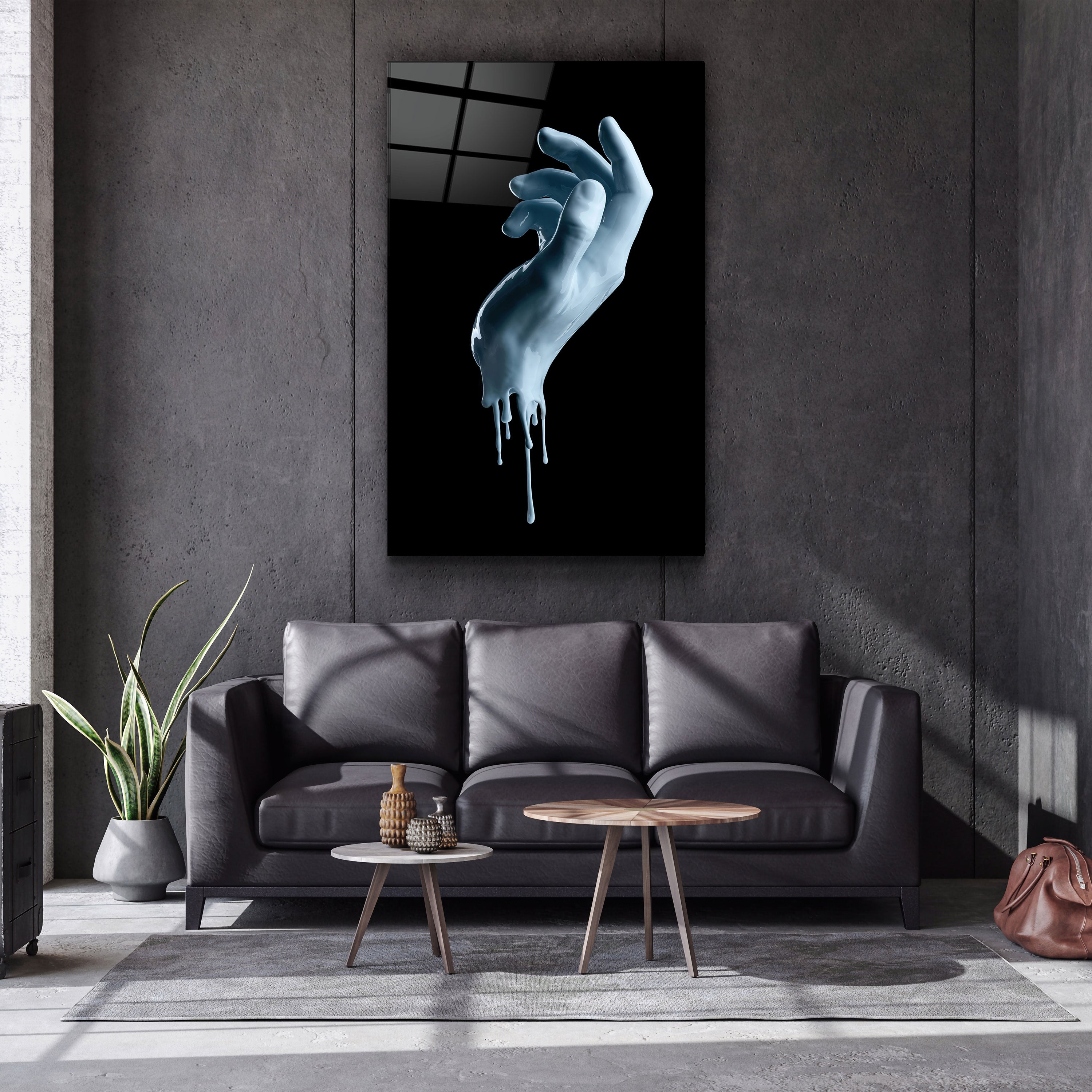 ・"Blue Hand"・Glass Wall Art