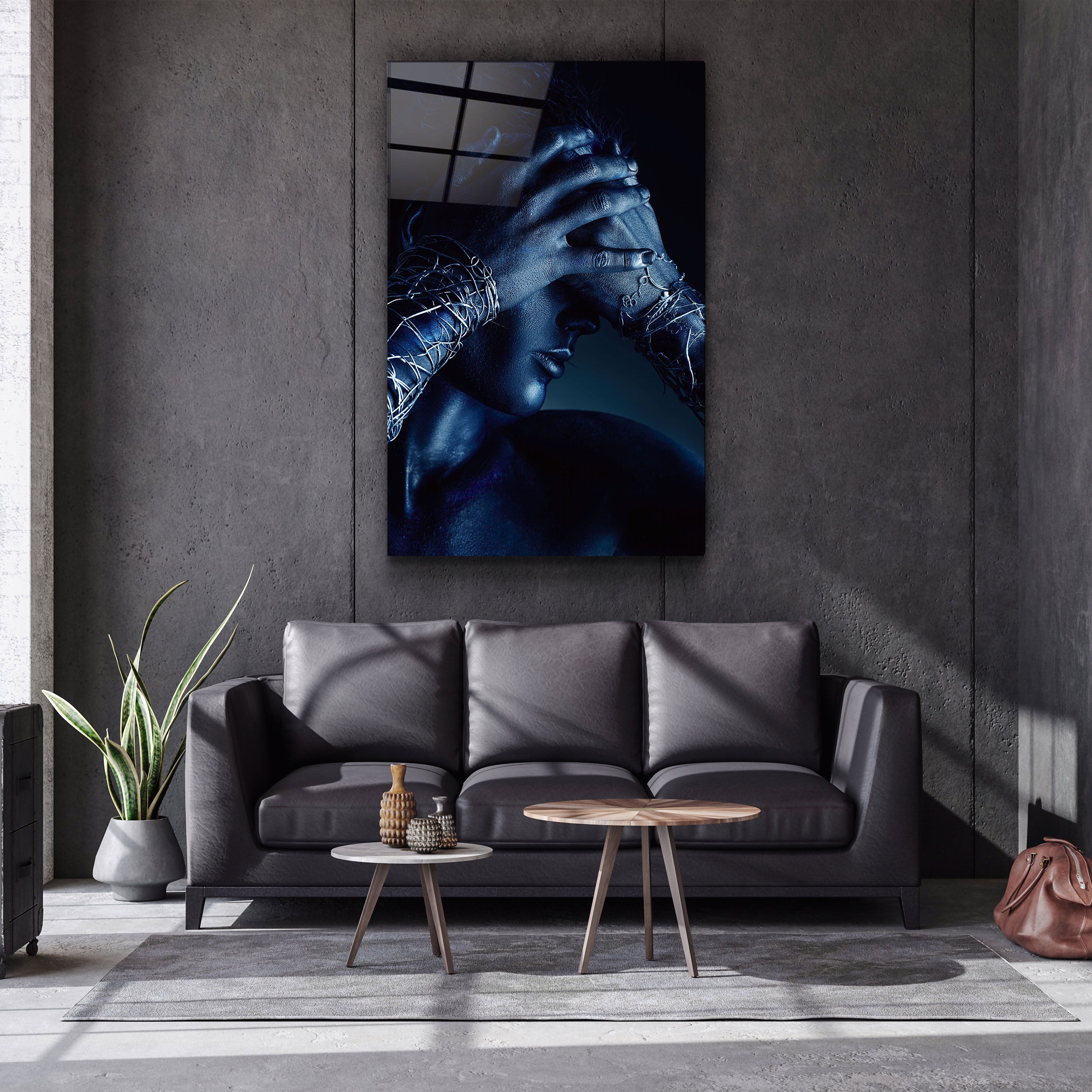 ・"La femme en bleu foncé"・Art mural en verre