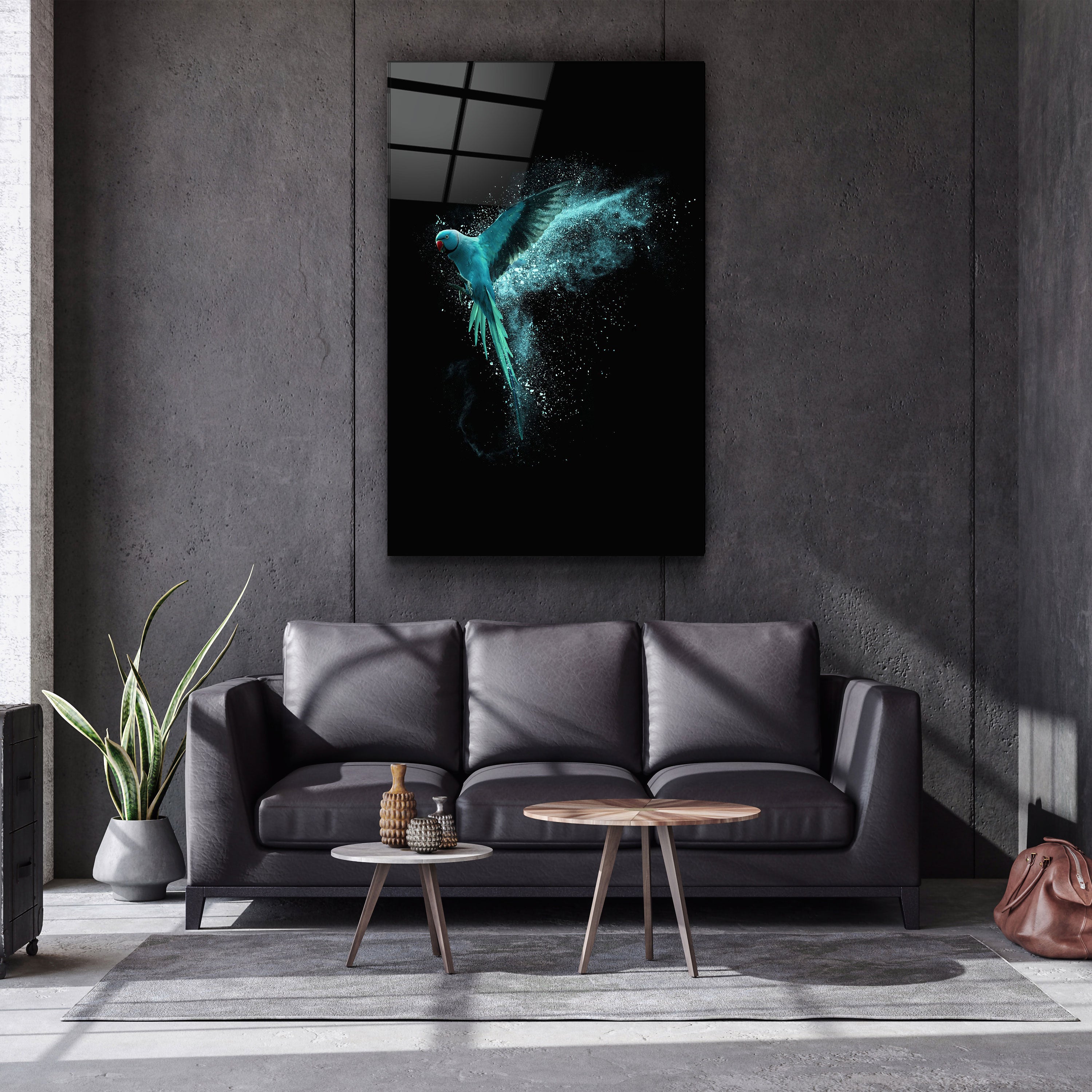 ・"Perroquet Turquoise"・Art Mural en Verre