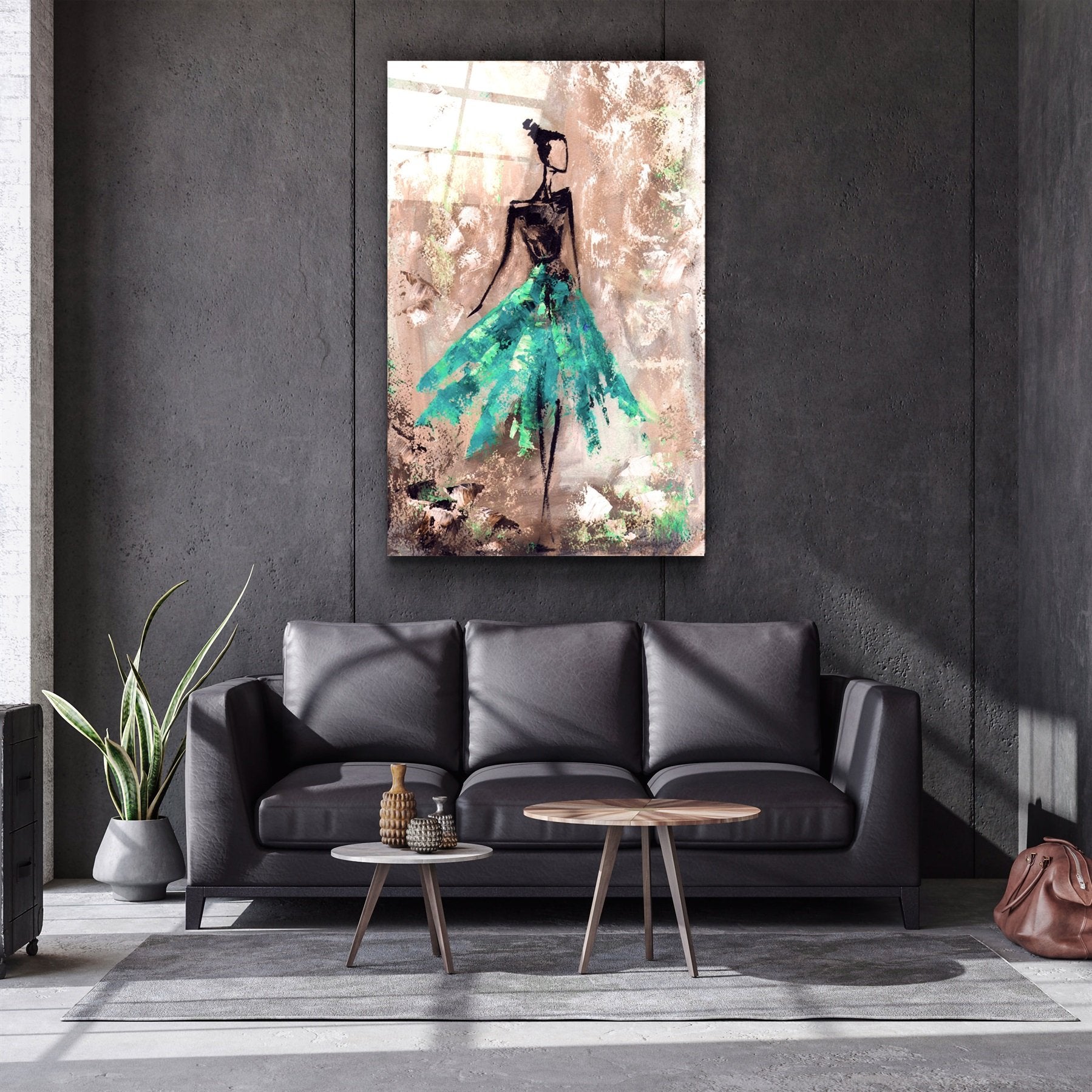 ・"Ballerina (Green)"・Glass Wall Art