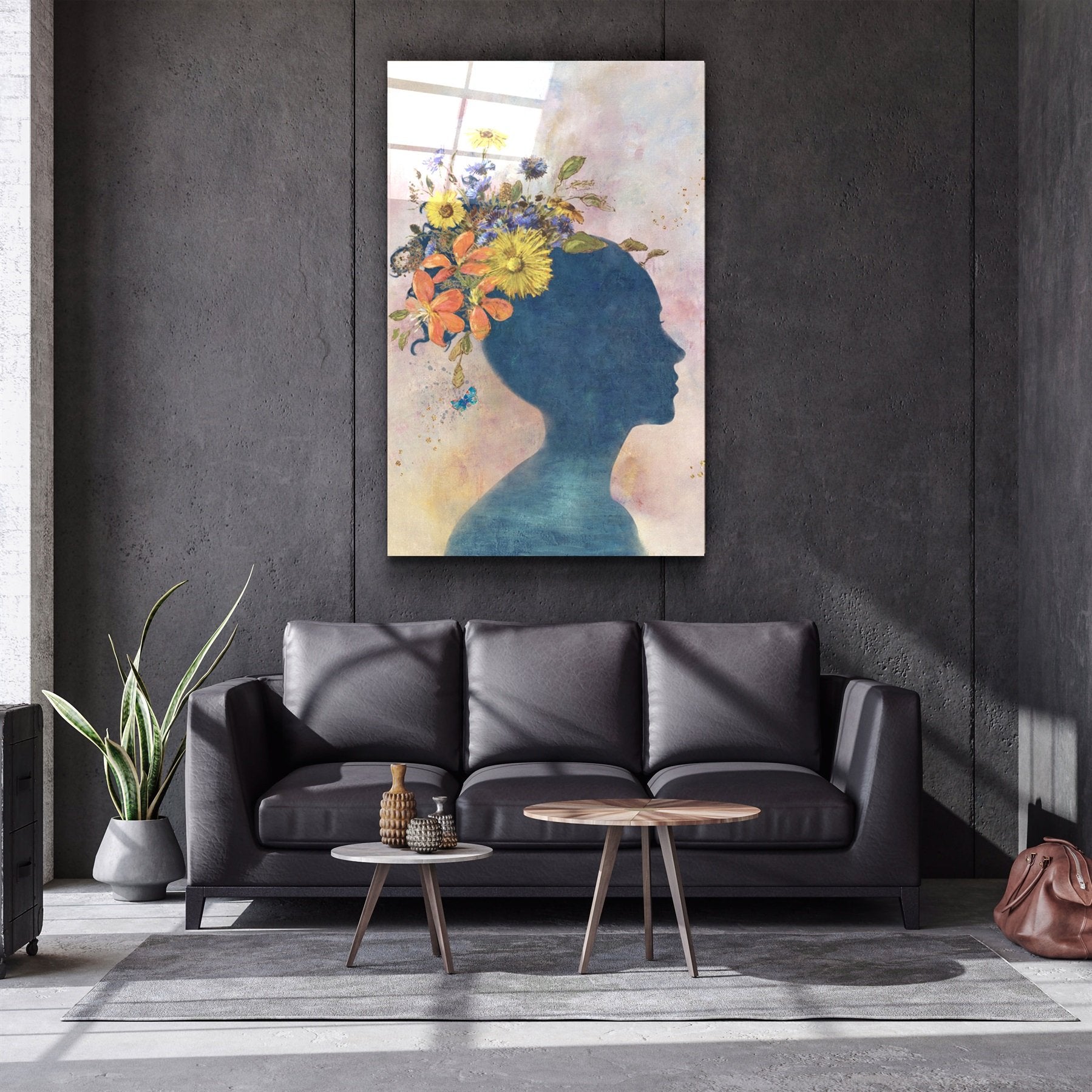 ・"Abstract Women and Flowers"・Glass Wall Art