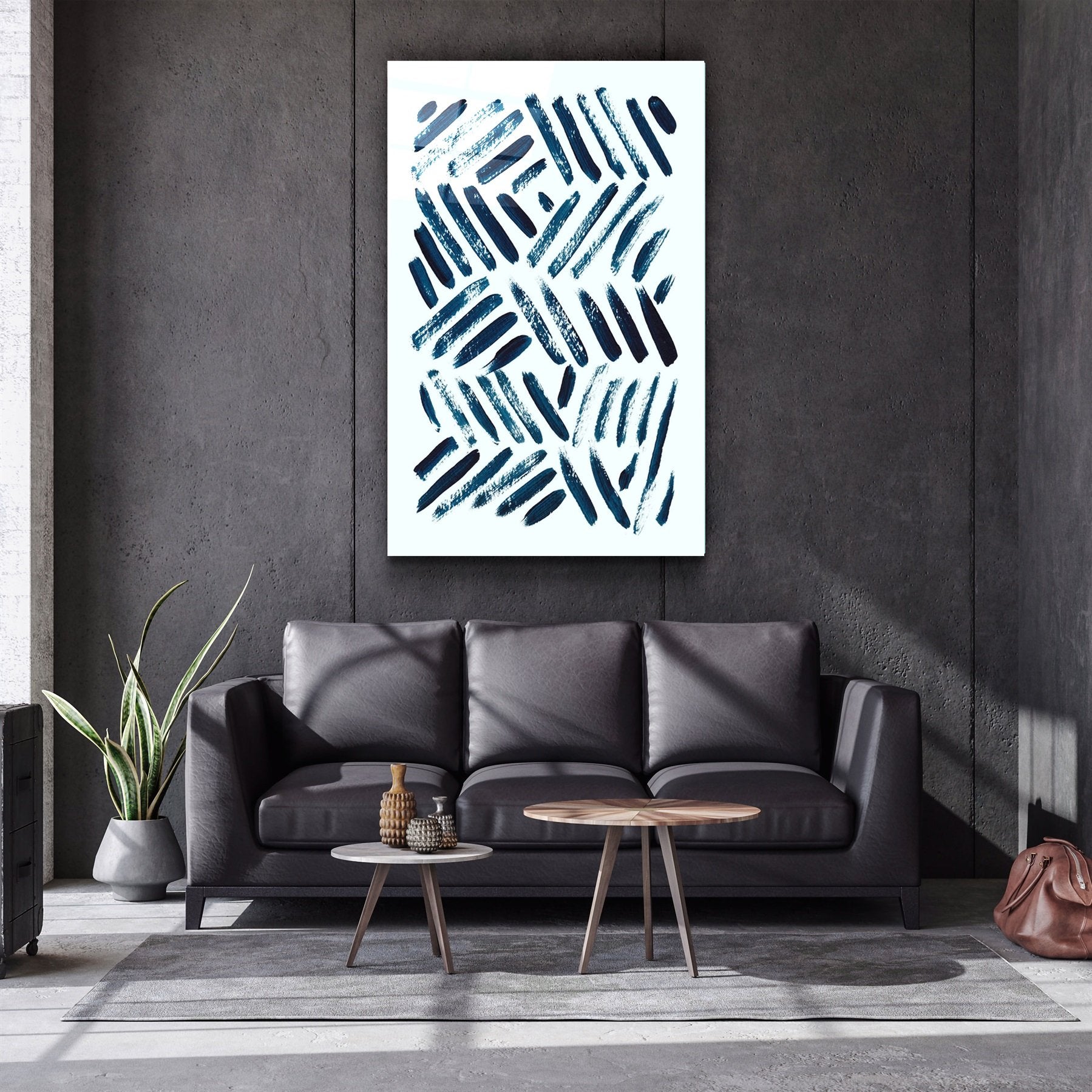 ・"Blue Brush Marks"・Glass Wall Art