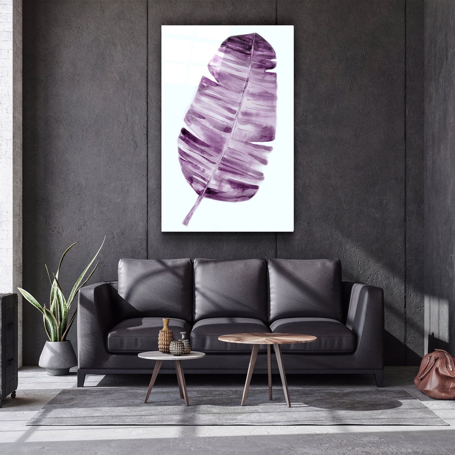 ・"Abstract Purple Leaf"・Glass Wall Art