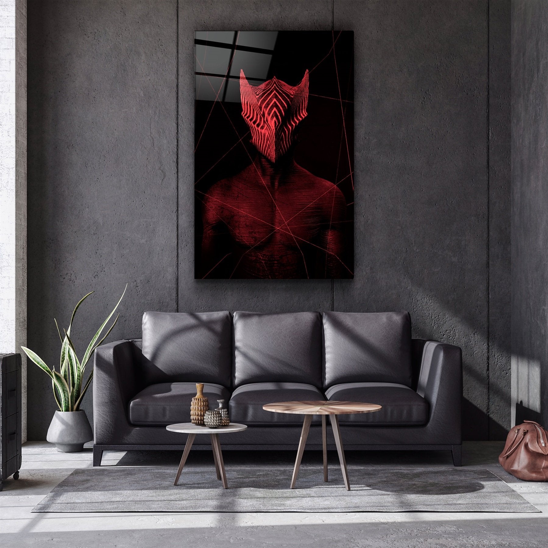 ・"Abstract Masked Man V2"・Glass Wall Art