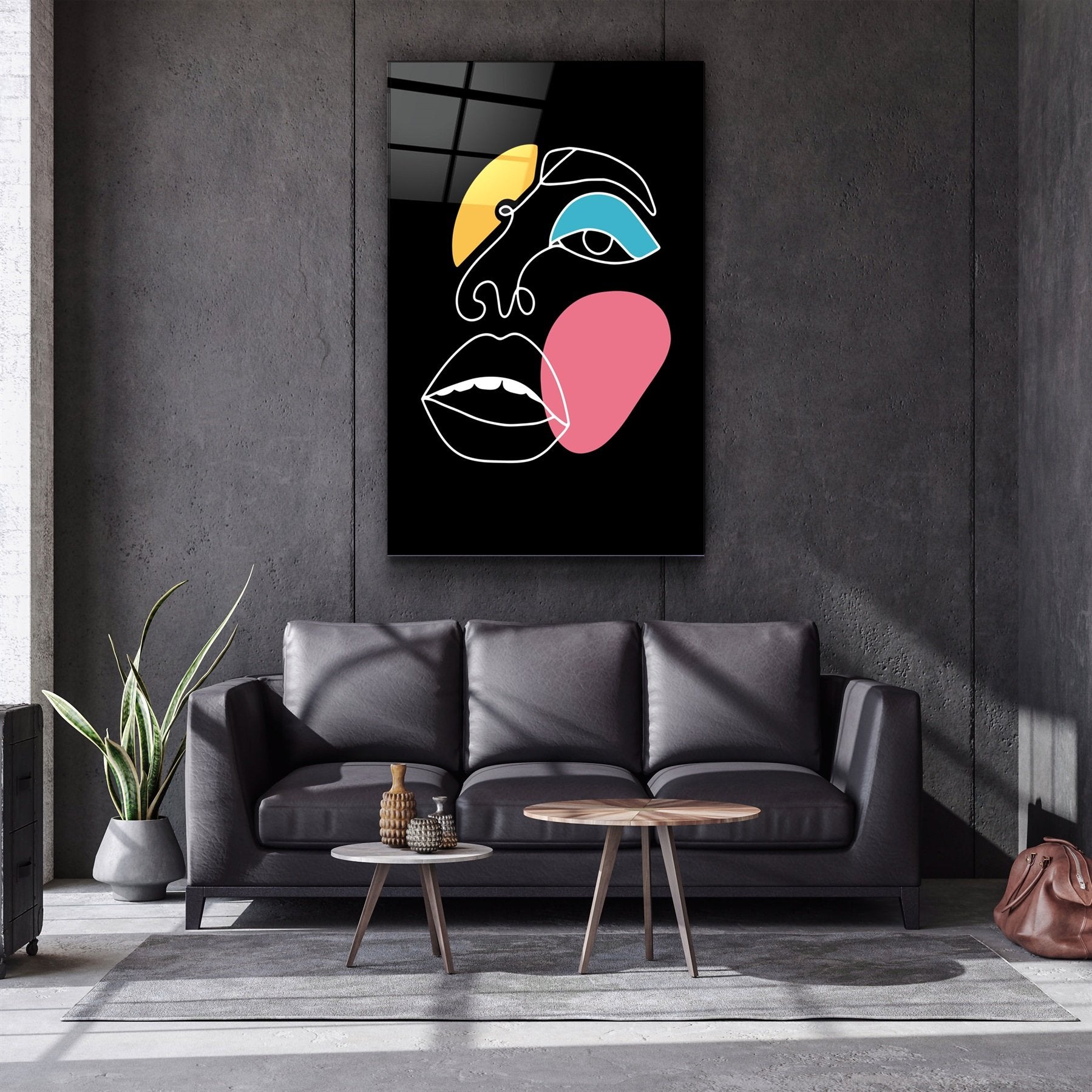 ・"Abstract Colorful Face"・Glass Wall Art