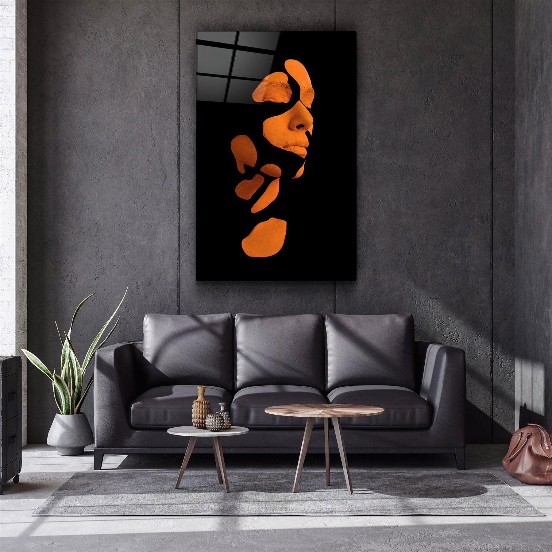 ・"Mysterious Orange Face"・Glass Wall Art