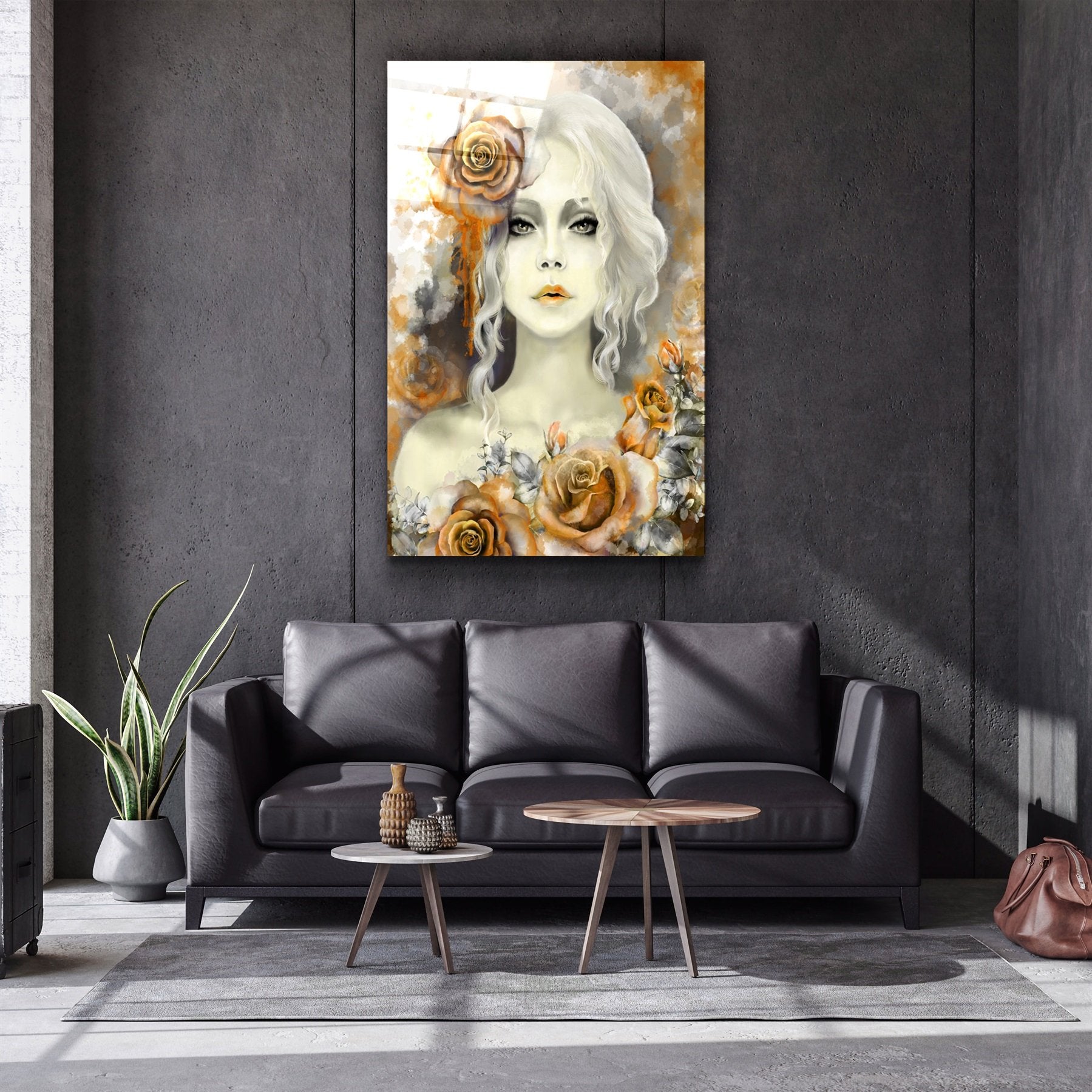 ・"Silent Rose Woman Portrait"・Glass Wall Art