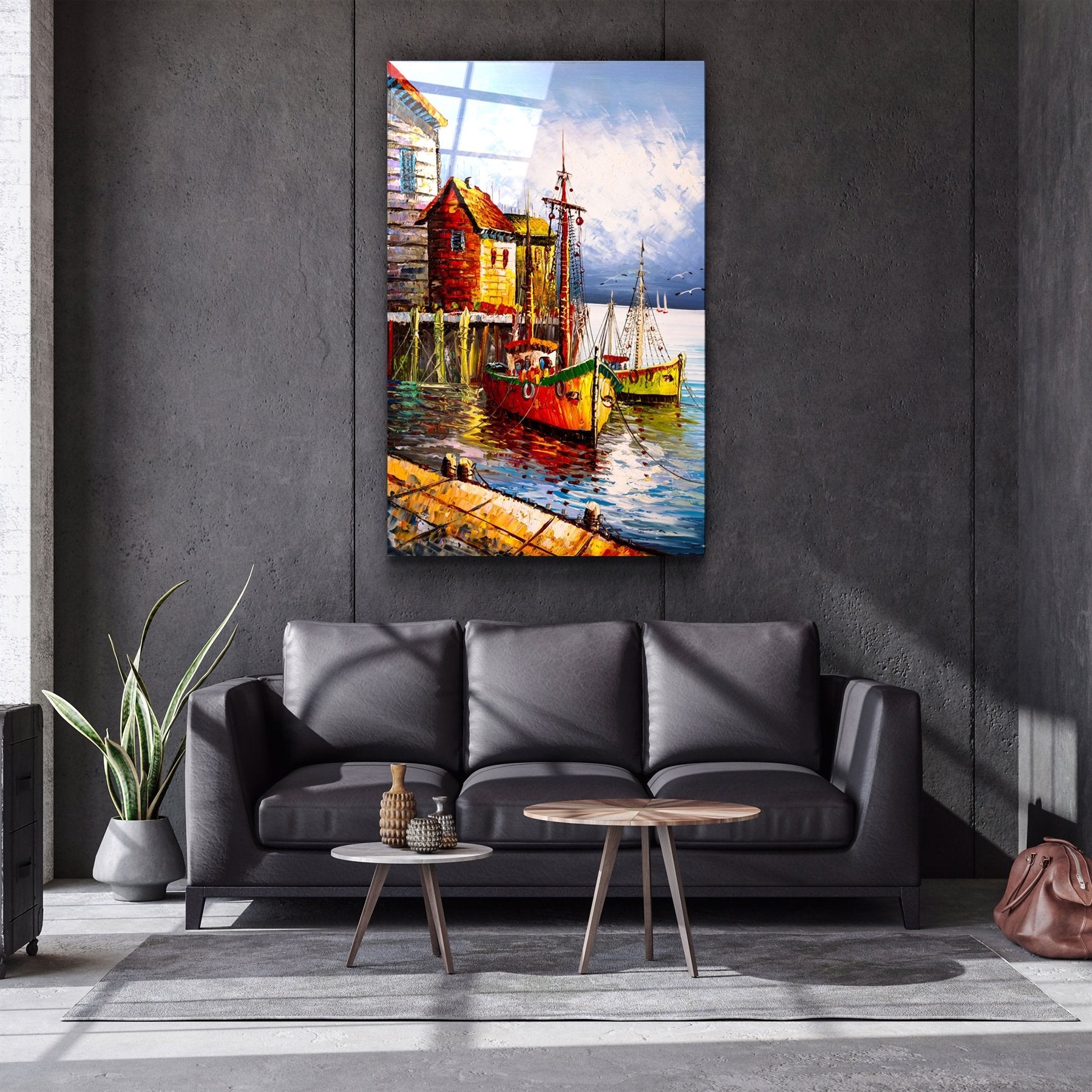・"Boats and Houses"・Glass Wall Art