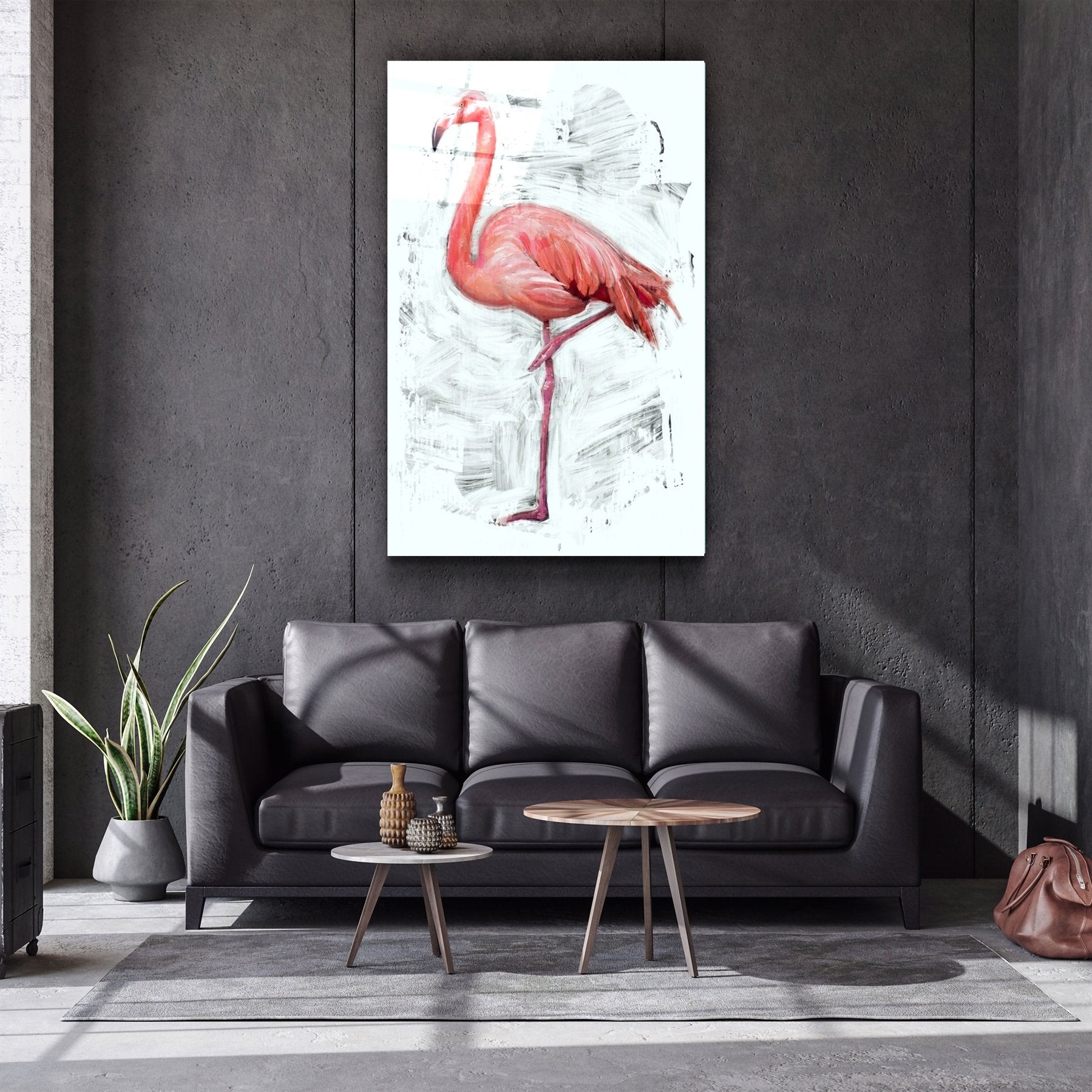 ・„Abstrakter Flamingo“・<tc>Glasbild</tc>