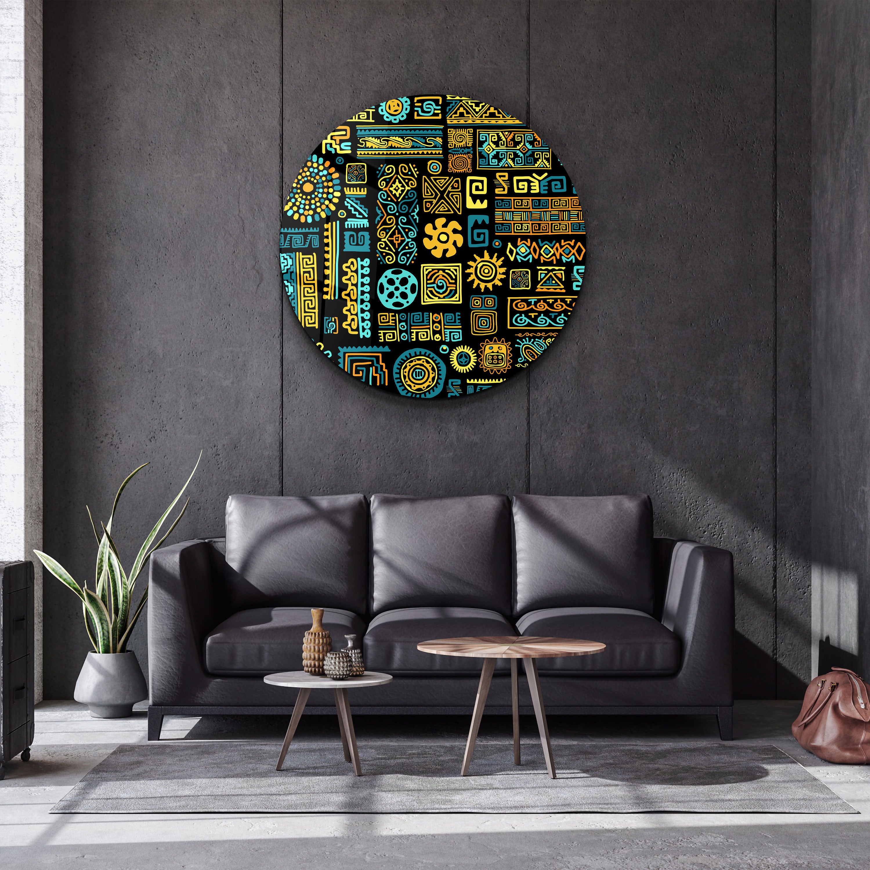 ・"Signs Black BLue"・Rounded Glass Wall Art