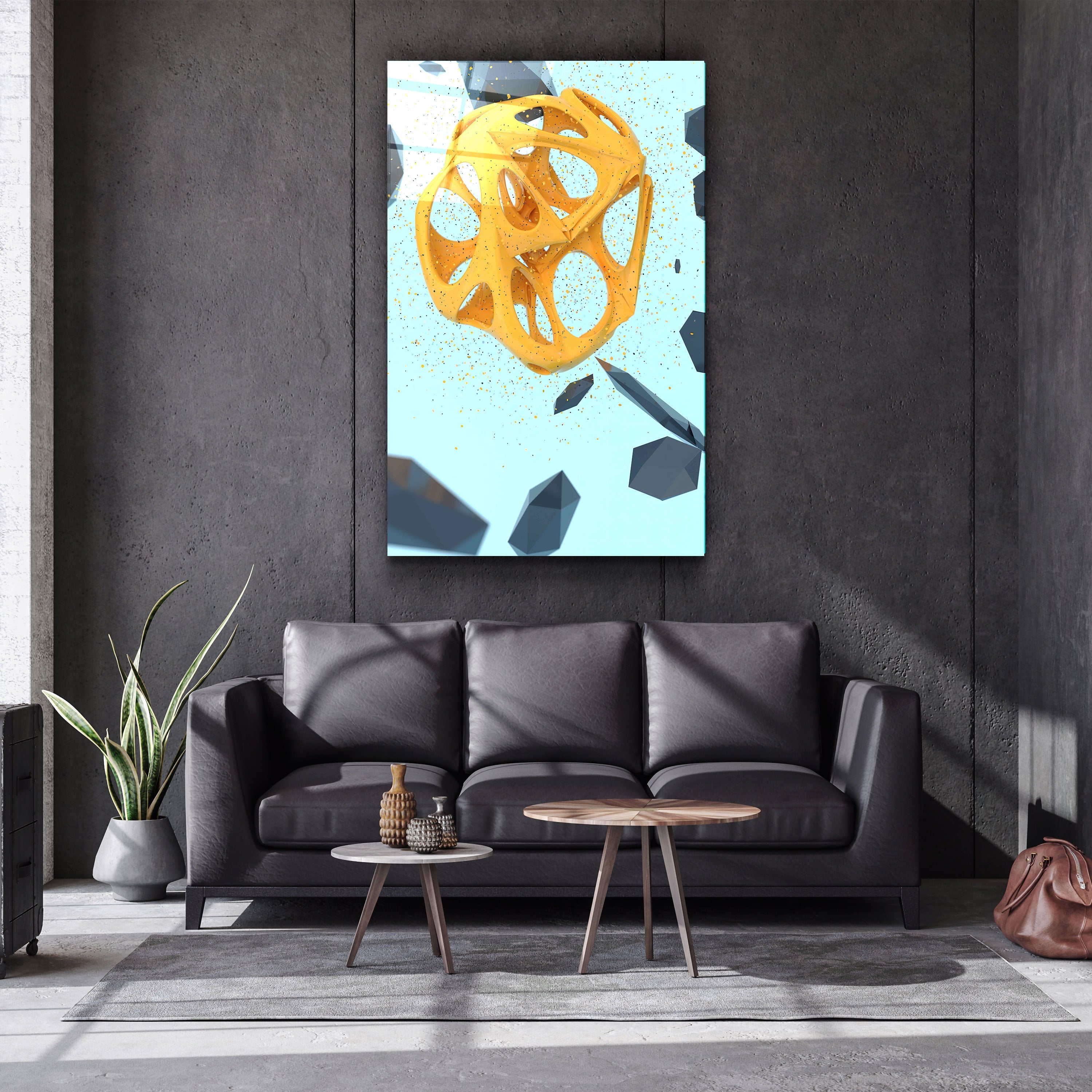 ・"Abstract Yellow and Emerald V2"・Designer's Collection Glass Wall Art