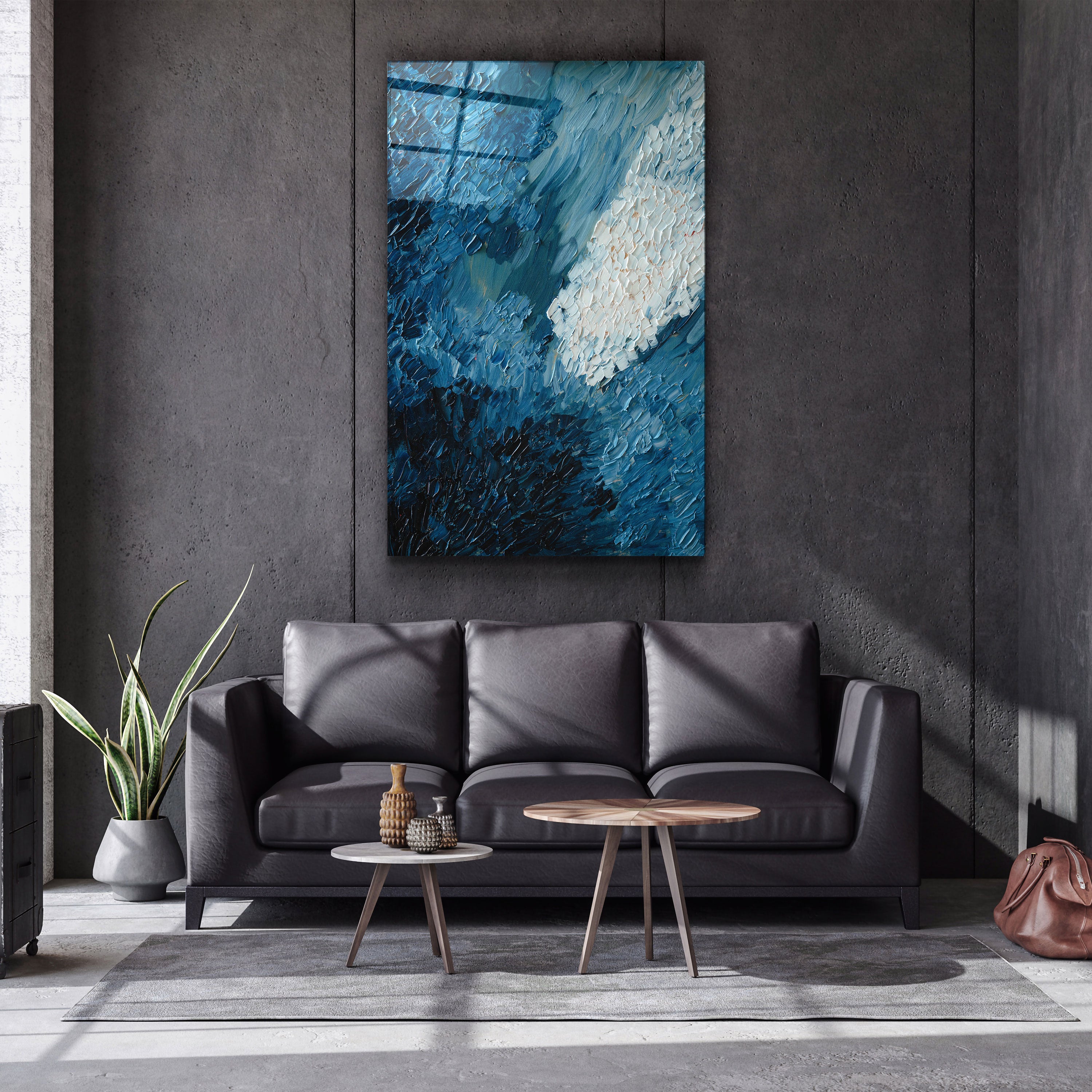 ・"Blue Oil Painting - Abstract"・Designer's Collection Glass Wall Art