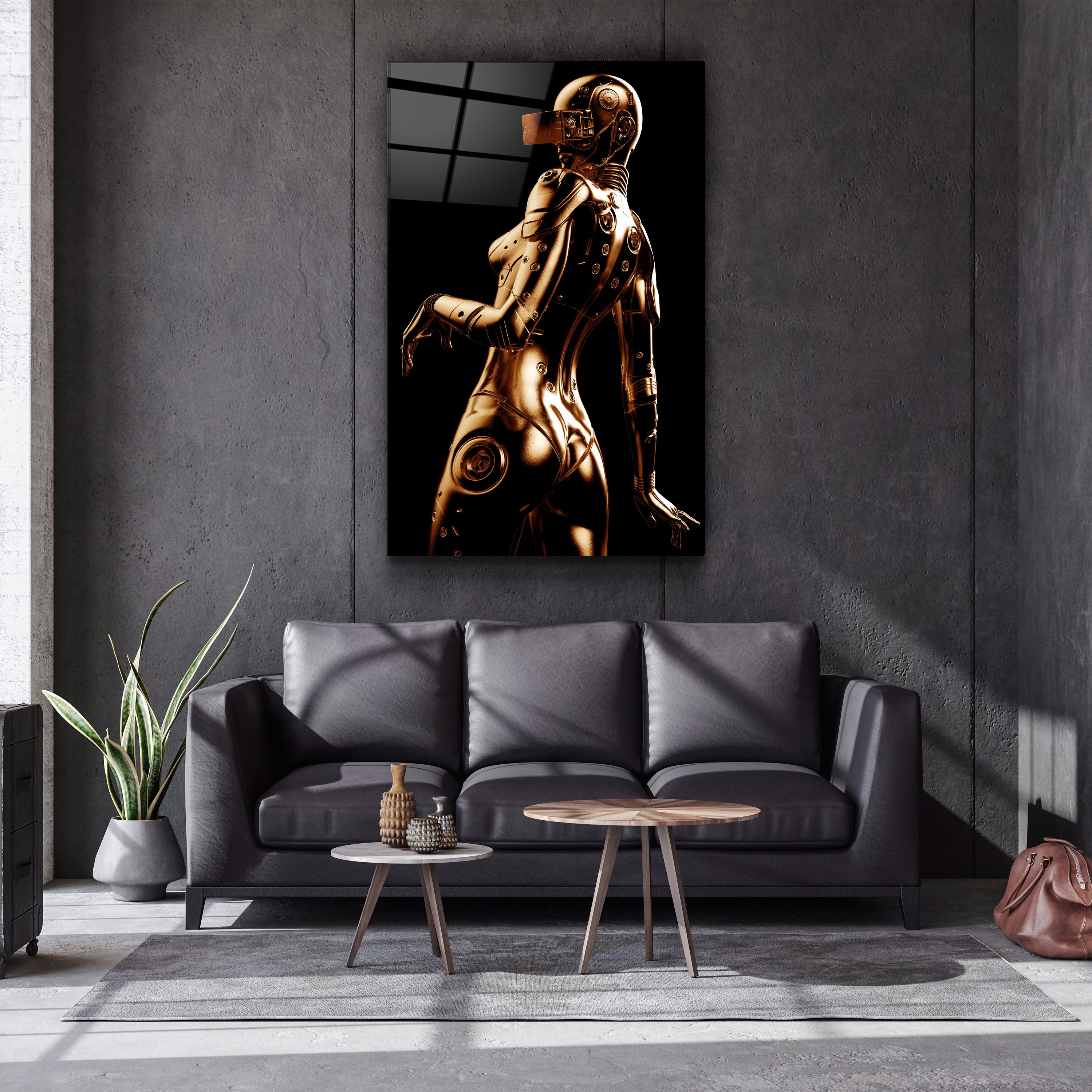 ・"Robo Girl Gold"・Art mural en verre de la collection du designer