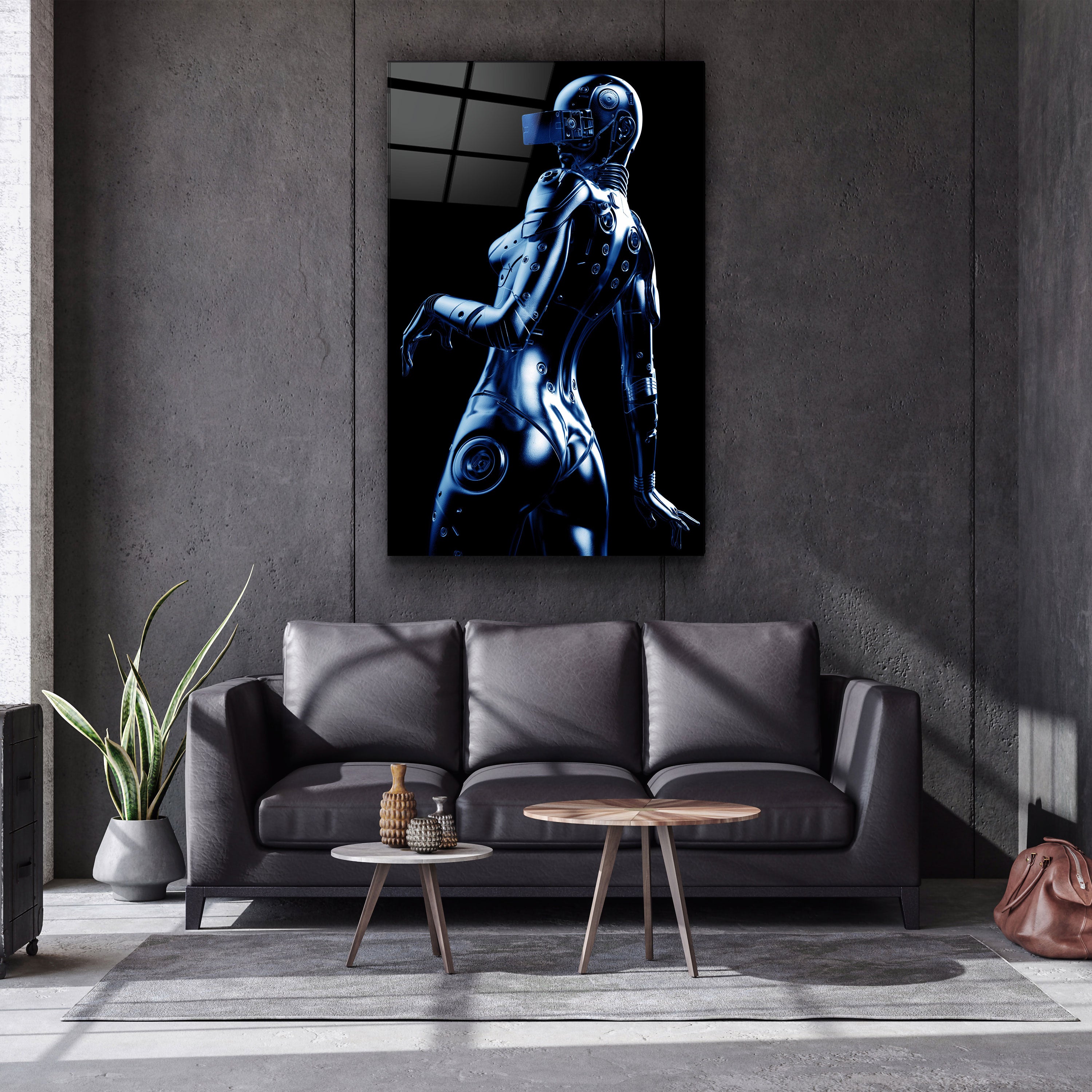 ・"Robo Girl Metalic Blue"・Art mural en verre de la collection du designer