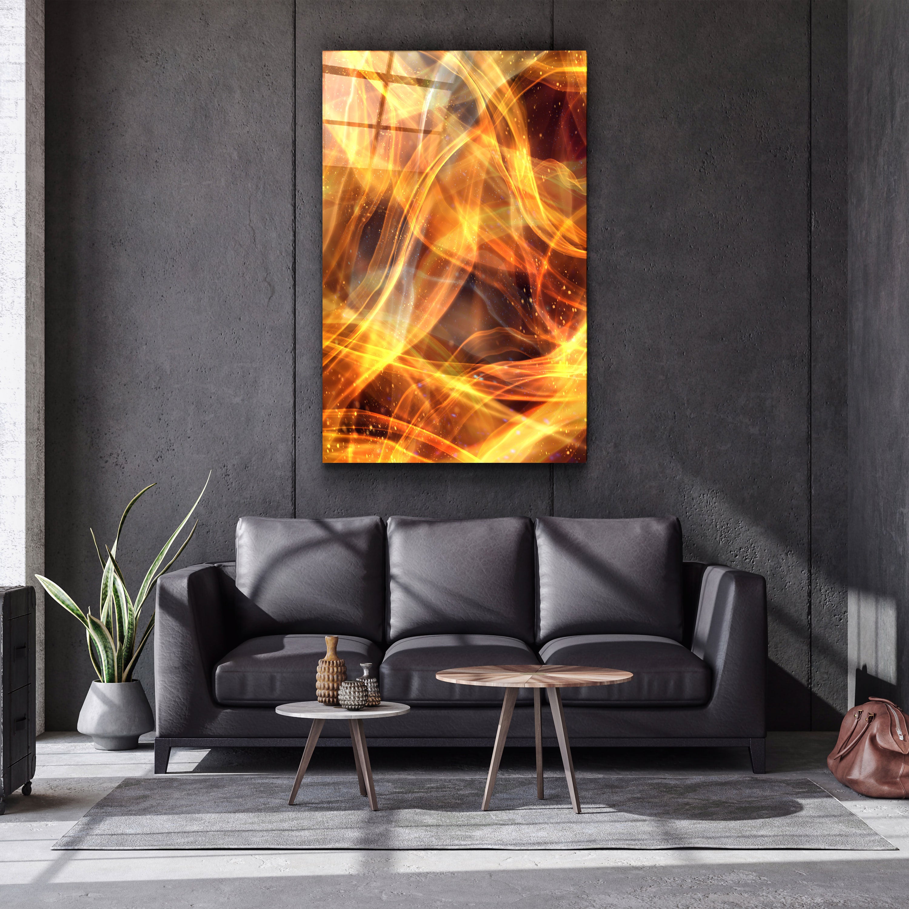 ・"Flame Brush Strokes"・Glass Wall Art