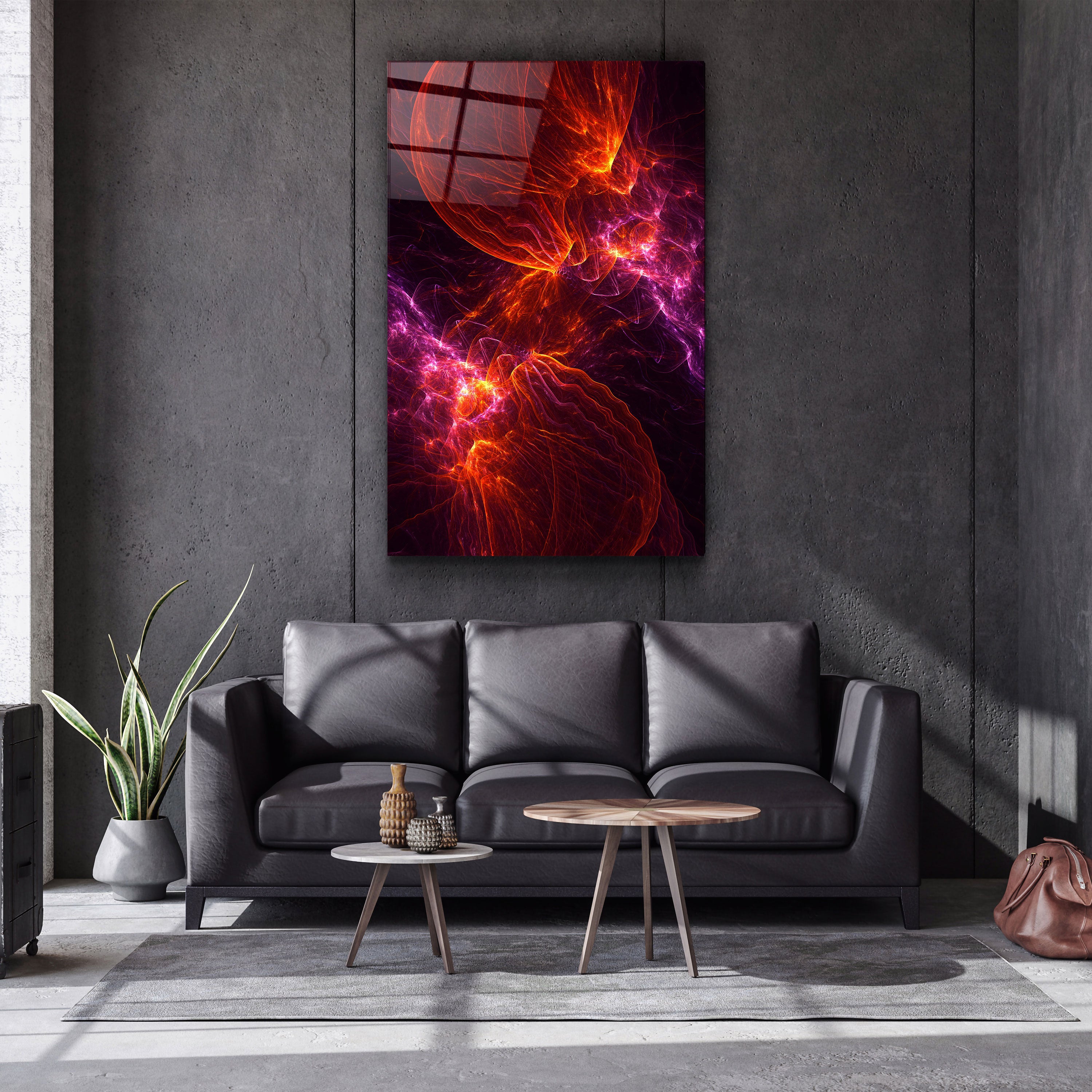 ・"Purple & Red Flames 2 "・Glass Wall Art