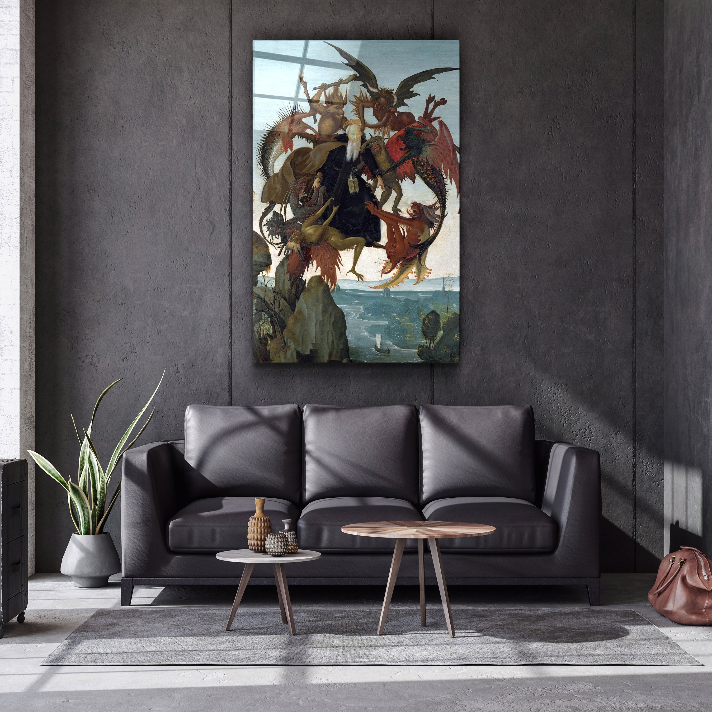 ・"Michelangelo Buonarroti's The Torment of Saint Anthony (c. 1487–1488)"・Glass Wall Art
