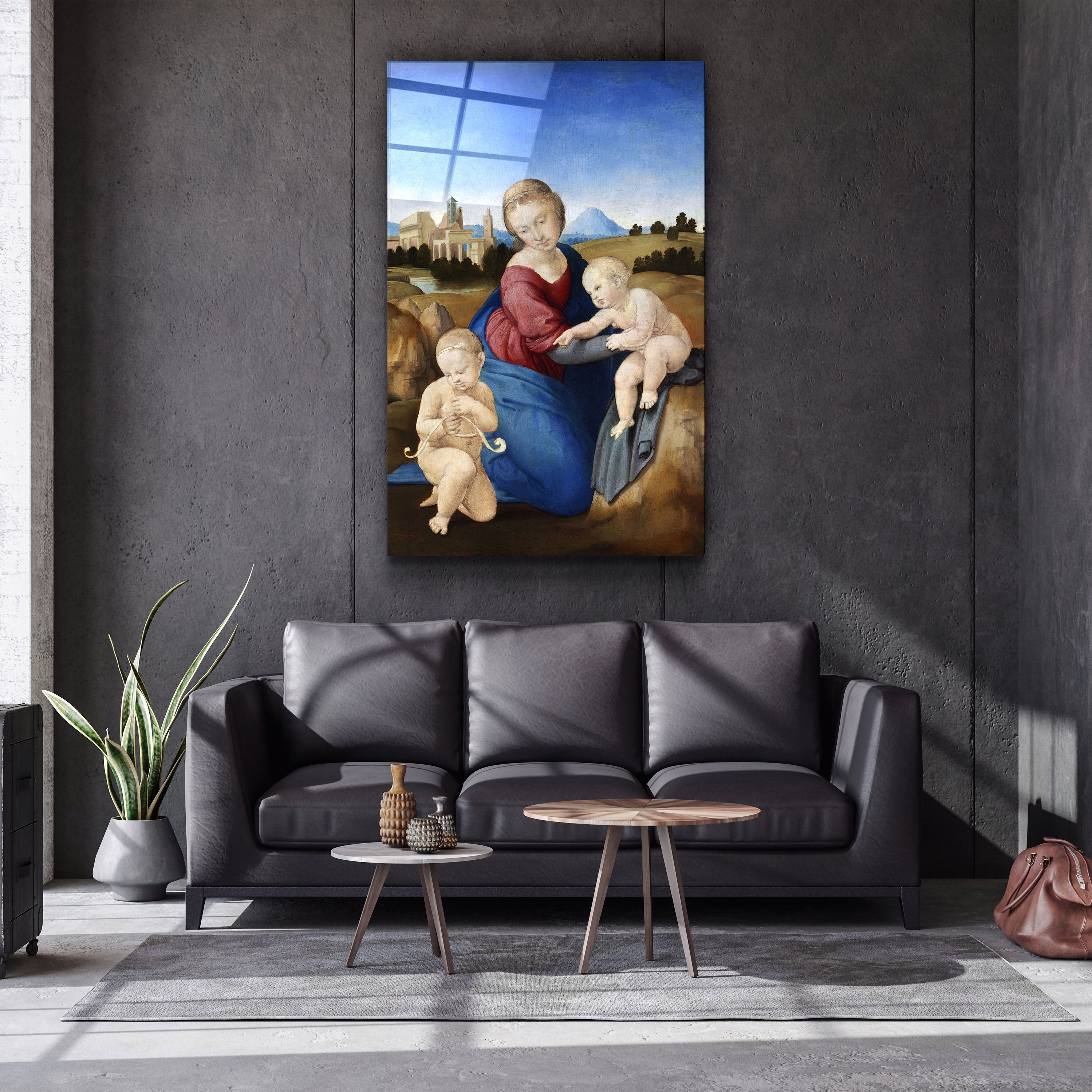・"Raphael's Madonna and Child with the Infant Saint John (1508)"・Glass Wall Art