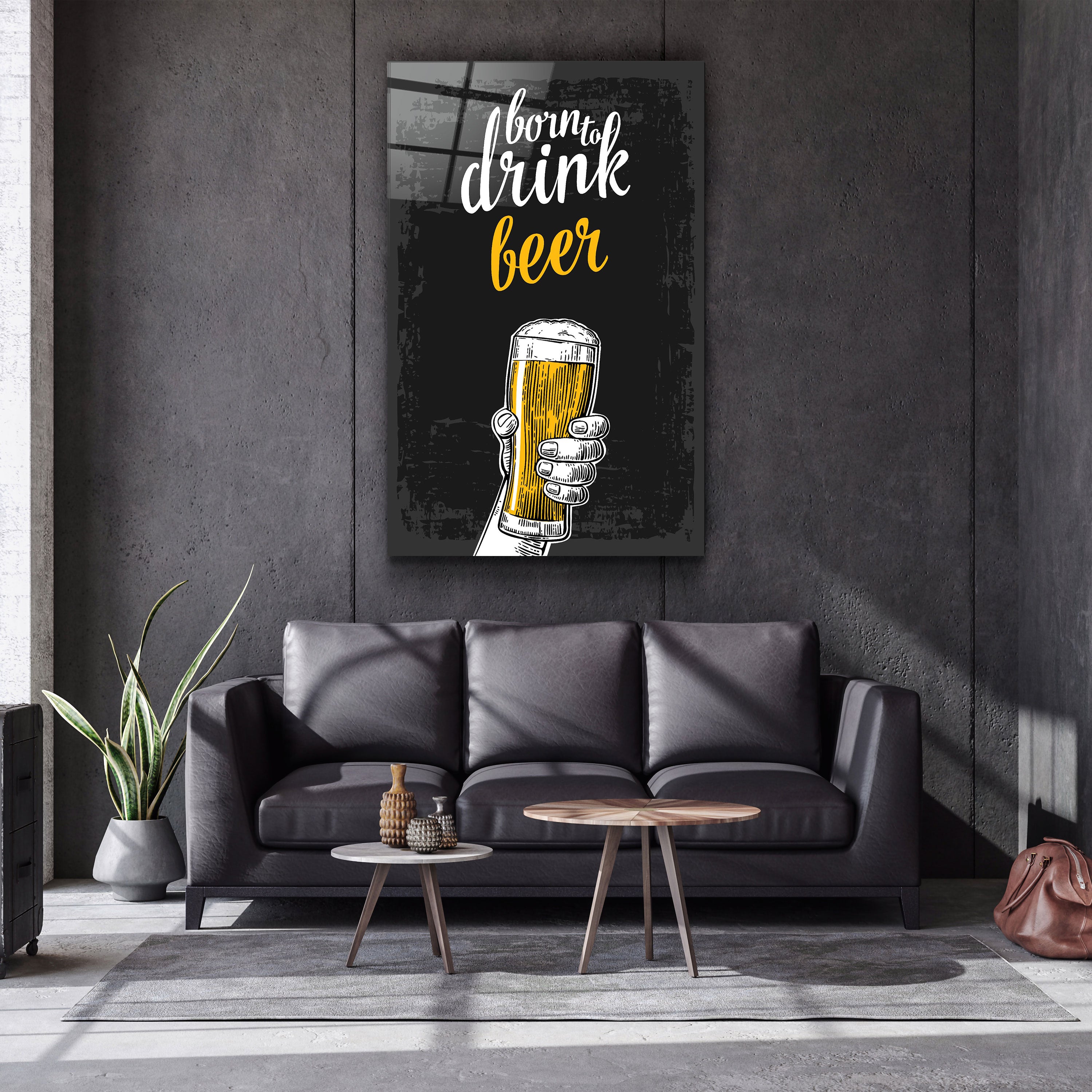 ・"Né pour boire - Bière"・Art mural en verre