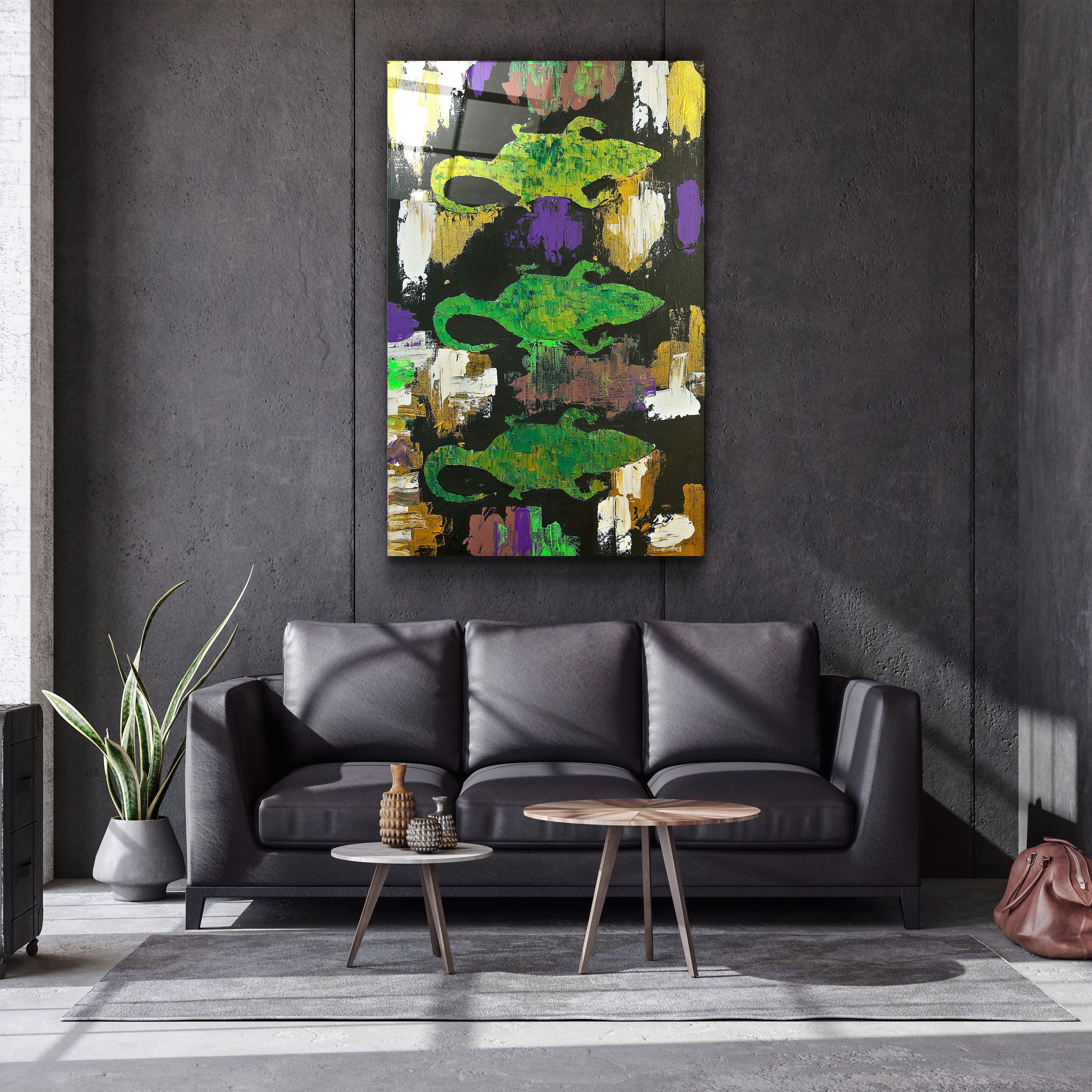 ・"Three Little Alligators - Hand-drawn Image"・Glass Wall Art