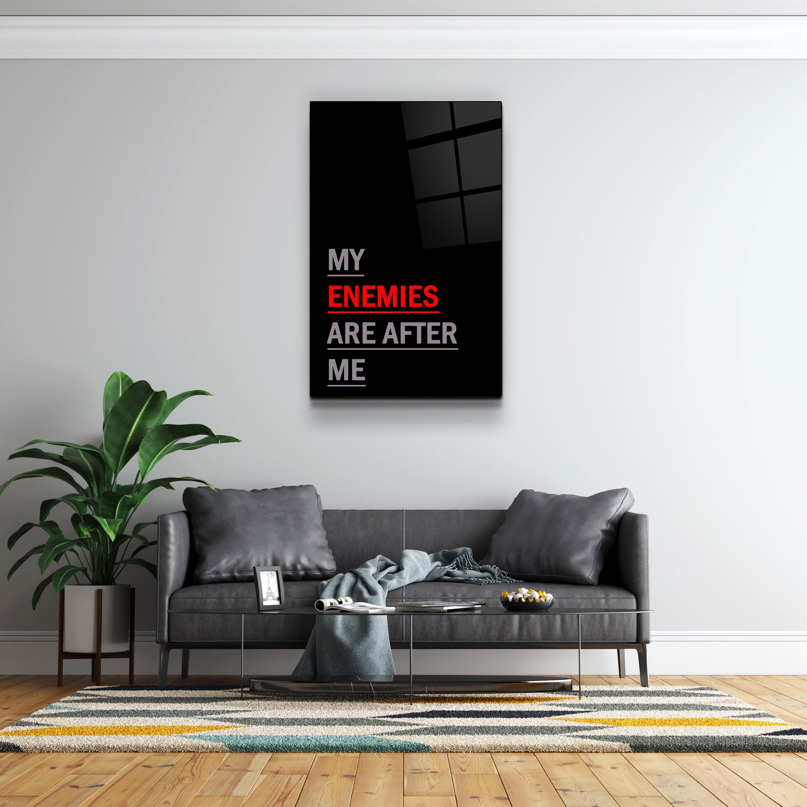 ・"Mes ennemis sont après moi"・Art mural en verre de la collection Designers