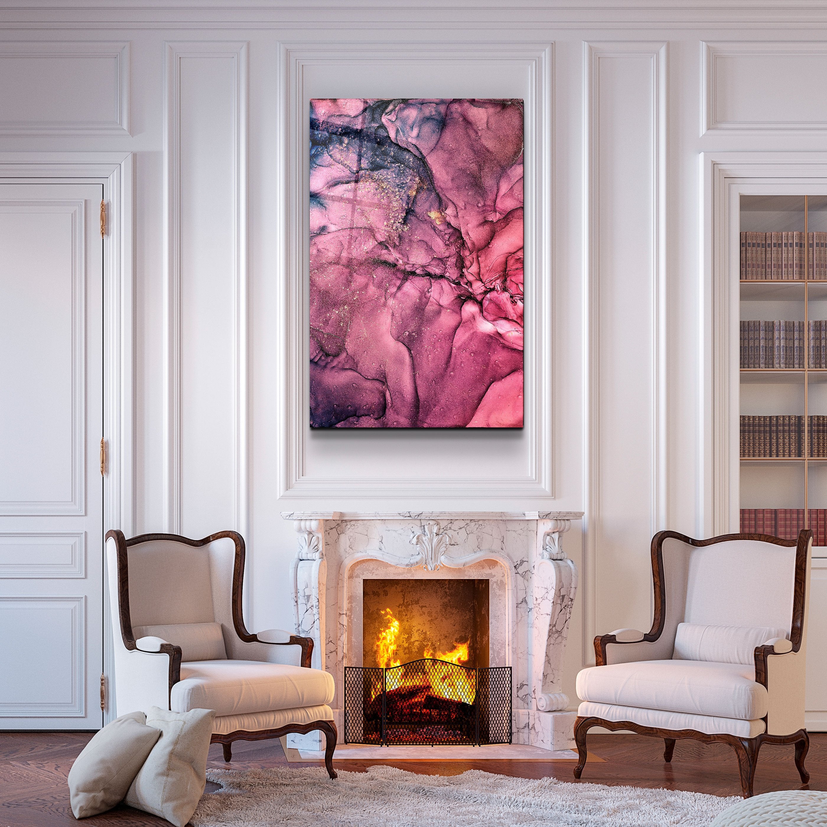 ・« Motif de vague rose »・Art mural en verre