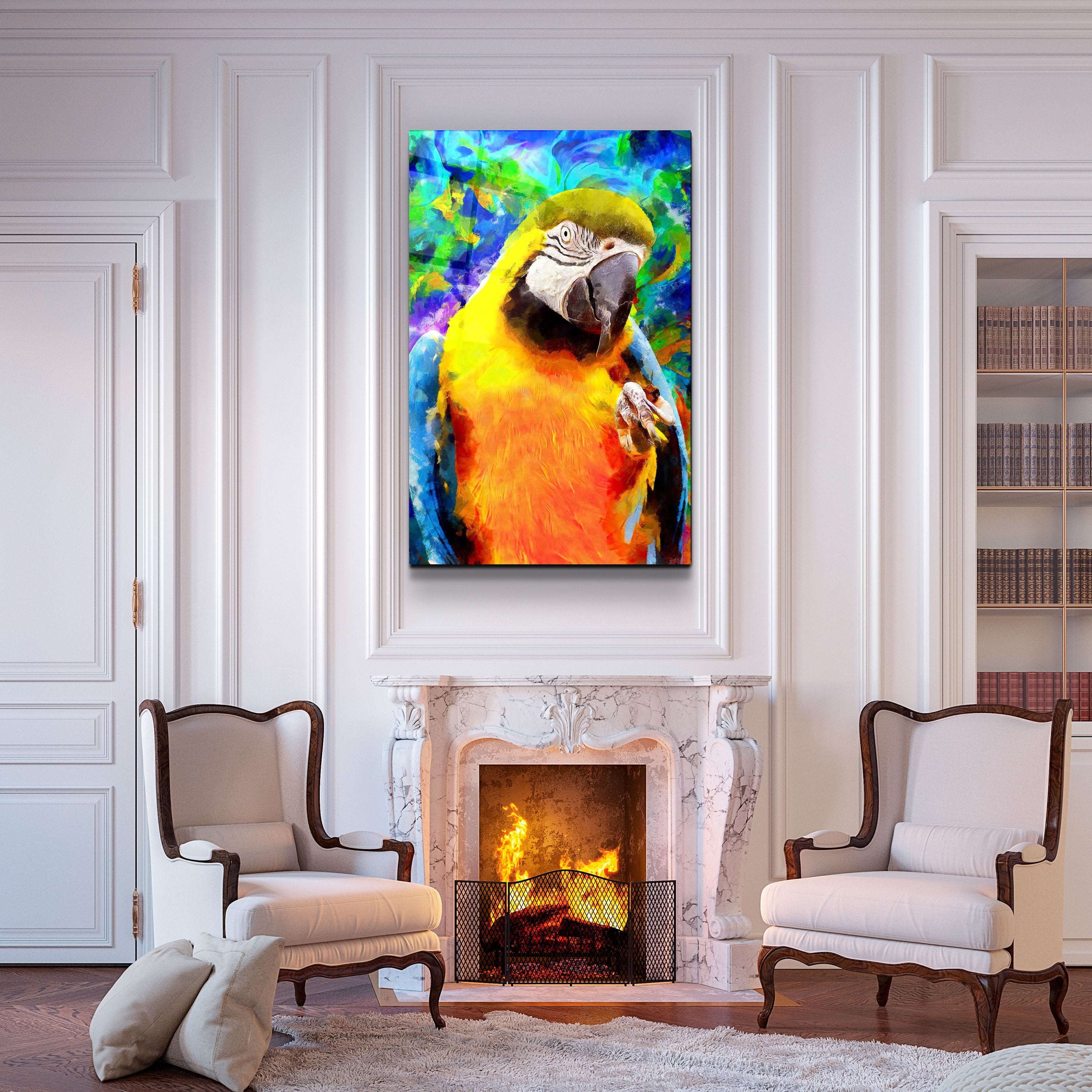 ・"Colorful Parrot"・Glass Wall Art