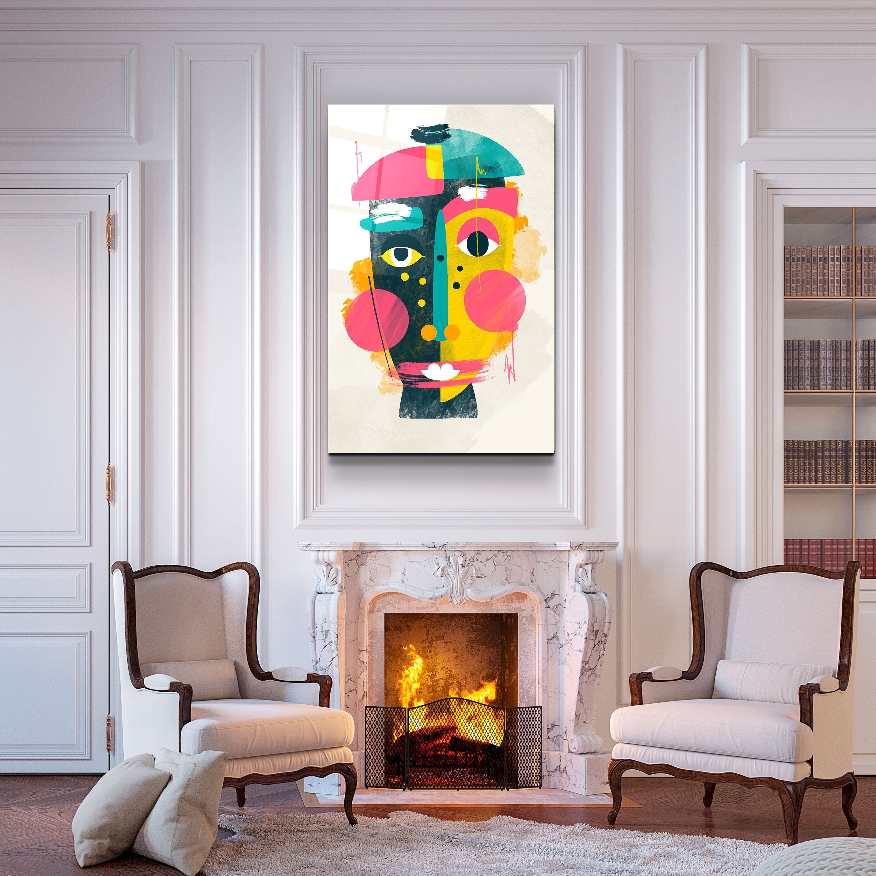 ・"Abstract Colorful Face V1"・Glass Wall Art