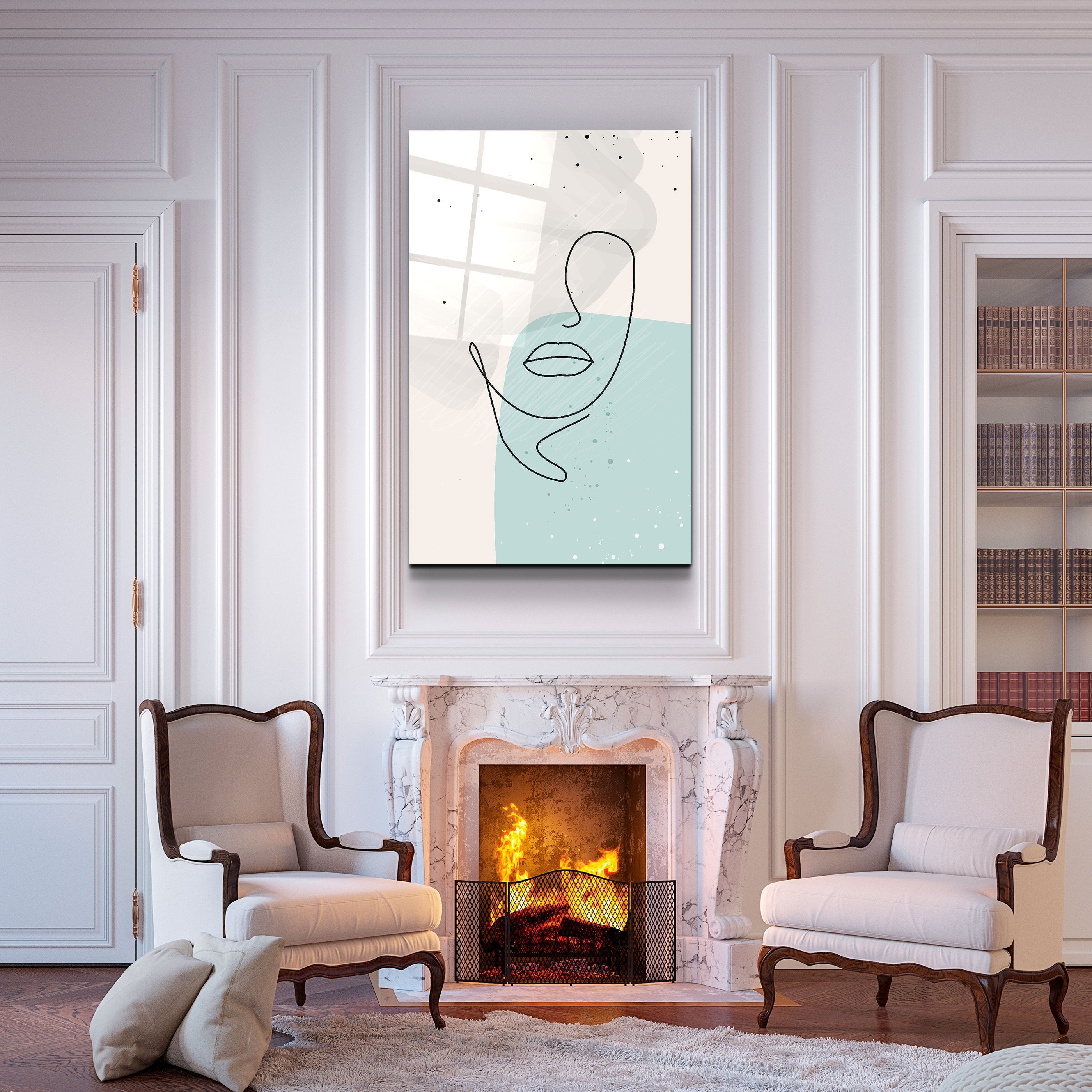 ・"Abstract Shapes and Face V2"・Glass Wall Art