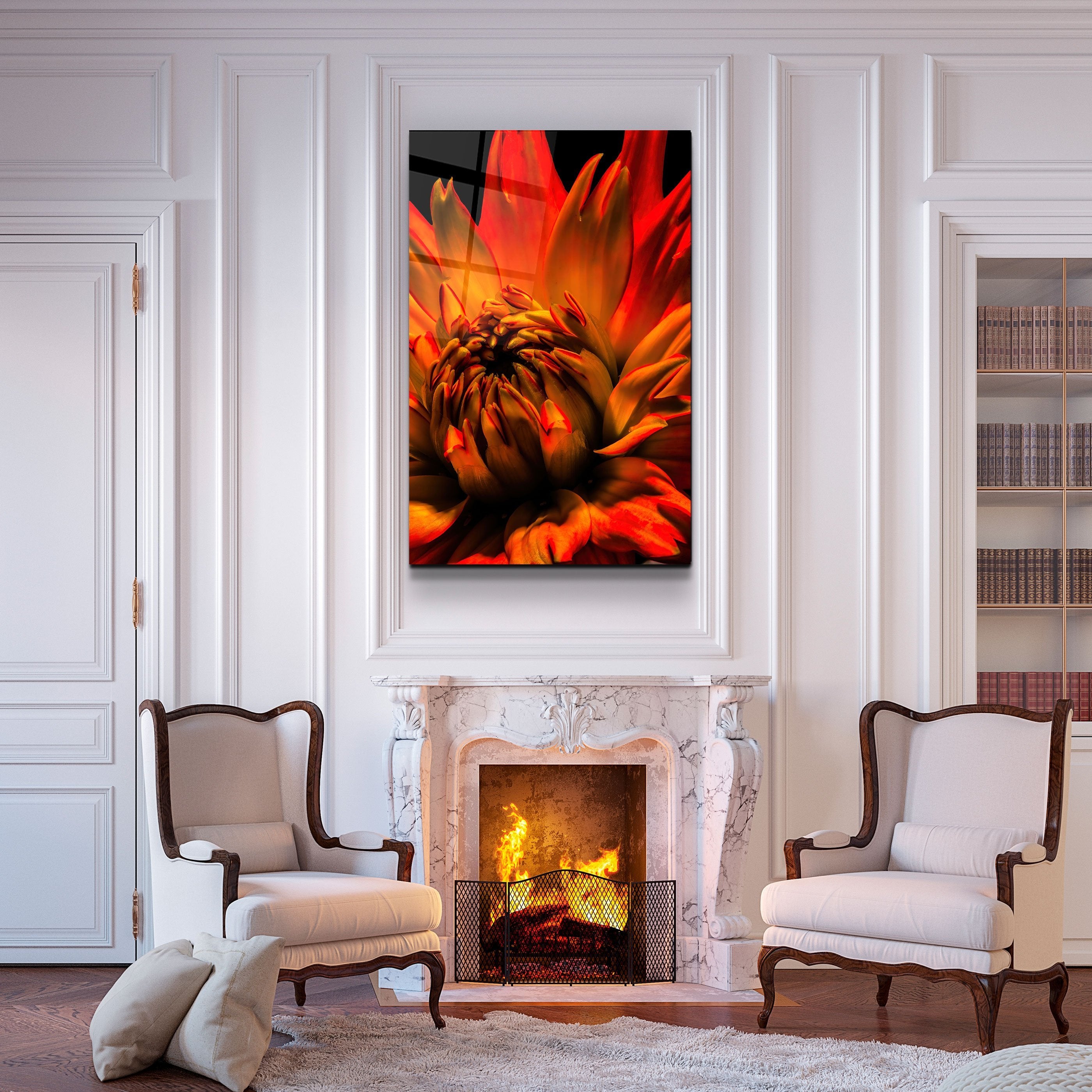 ・« Marguerite orange »・Art mural en verre