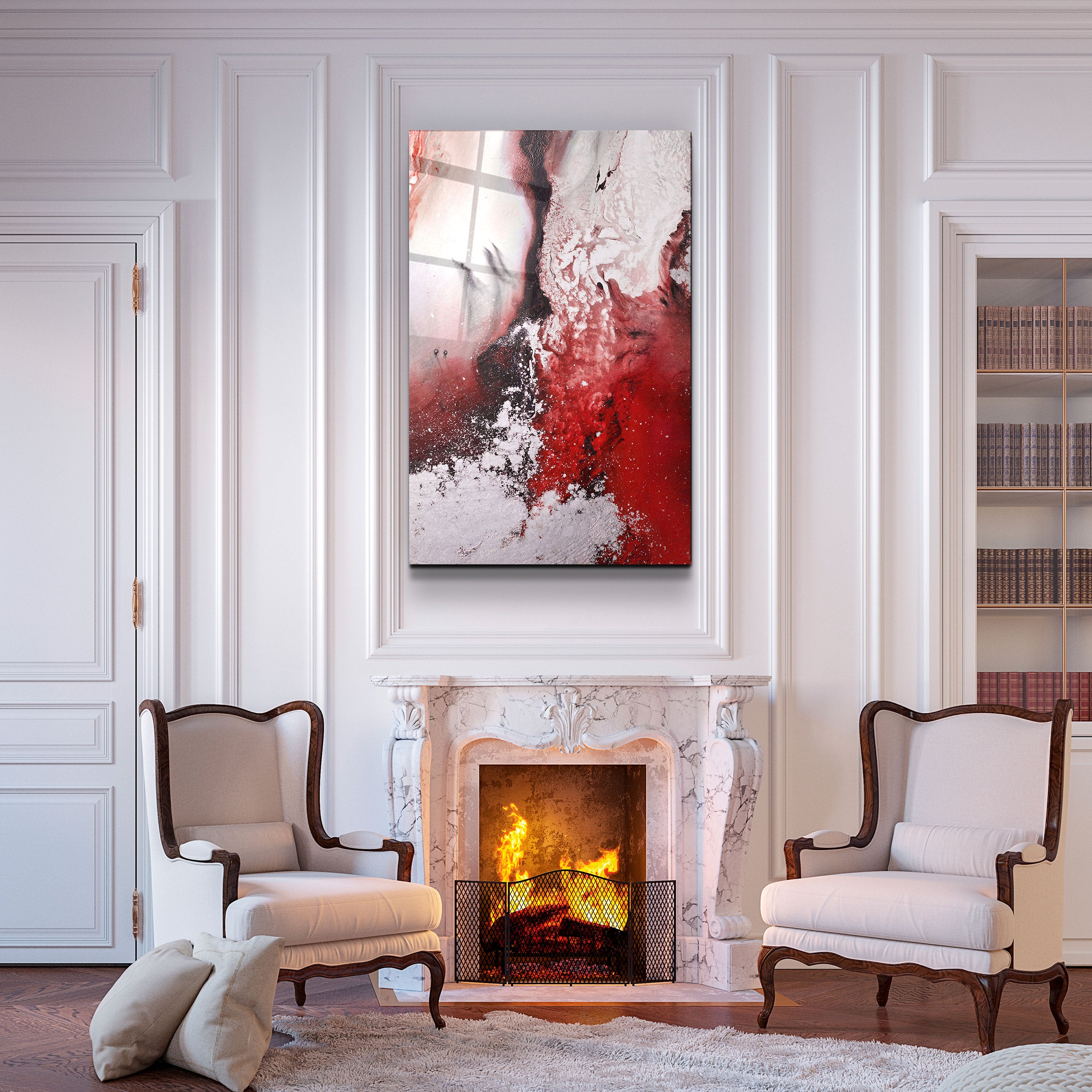 ・"Oeil d'oiseau en rouge V2"・Art mural en verre