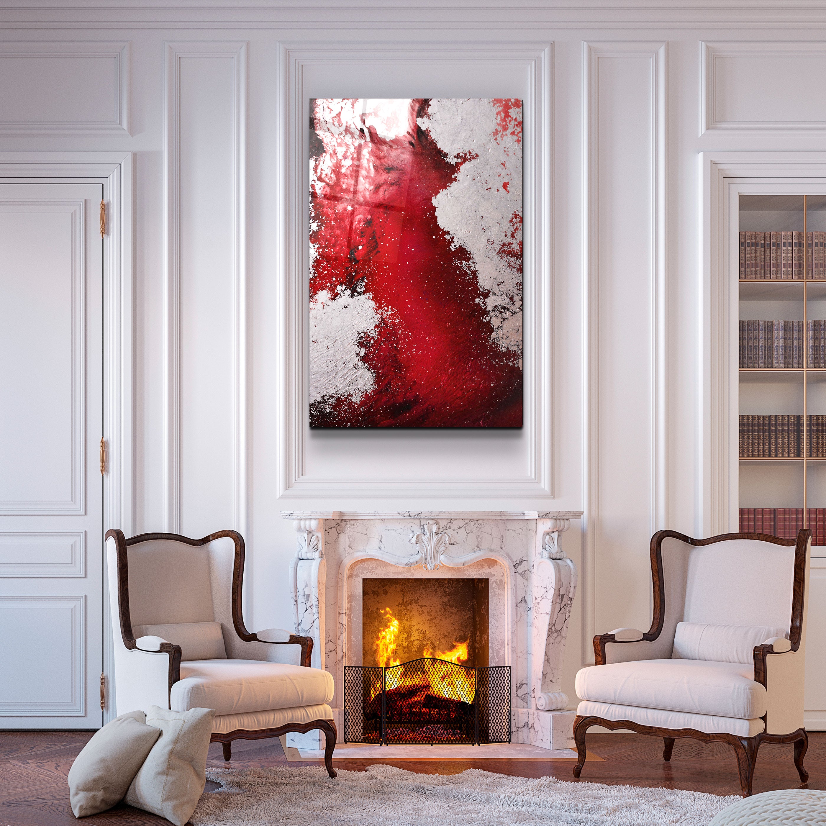 ・"Oeil d'oiseau en rouge V3"・Art mural en verre