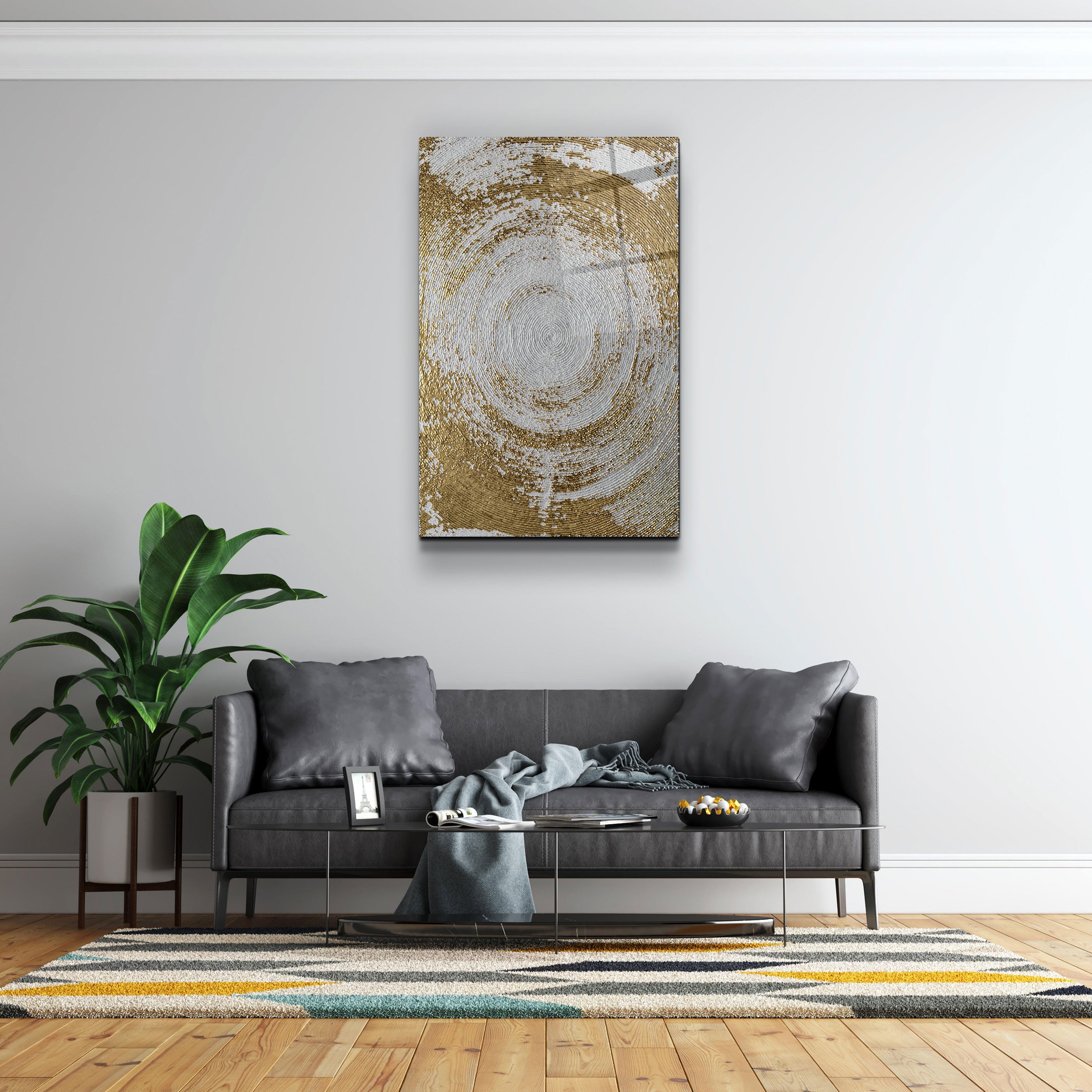 ・"Gold Circle V1"・Glass Wall Art