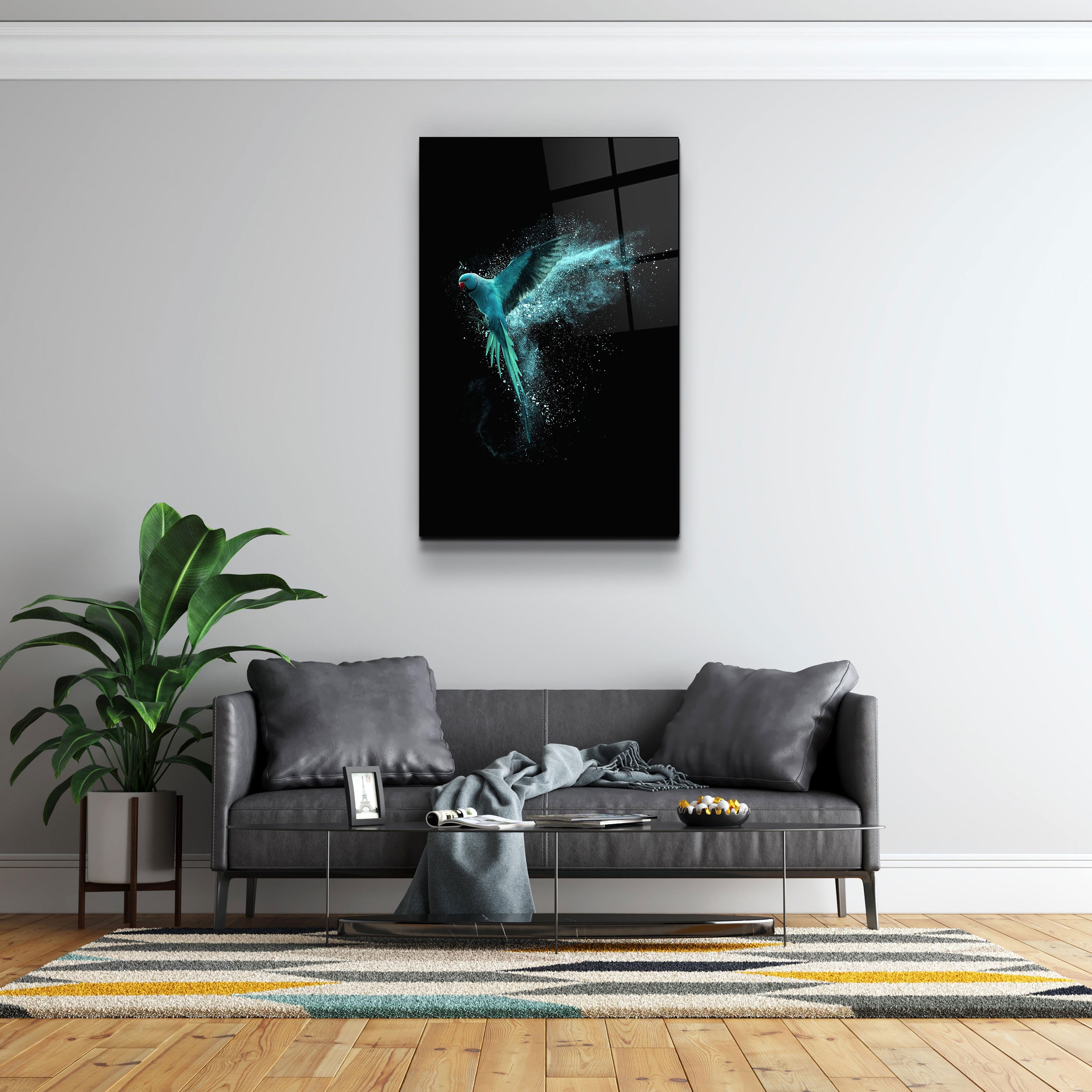 ・"Perroquet Turquoise"・Art Mural en Verre