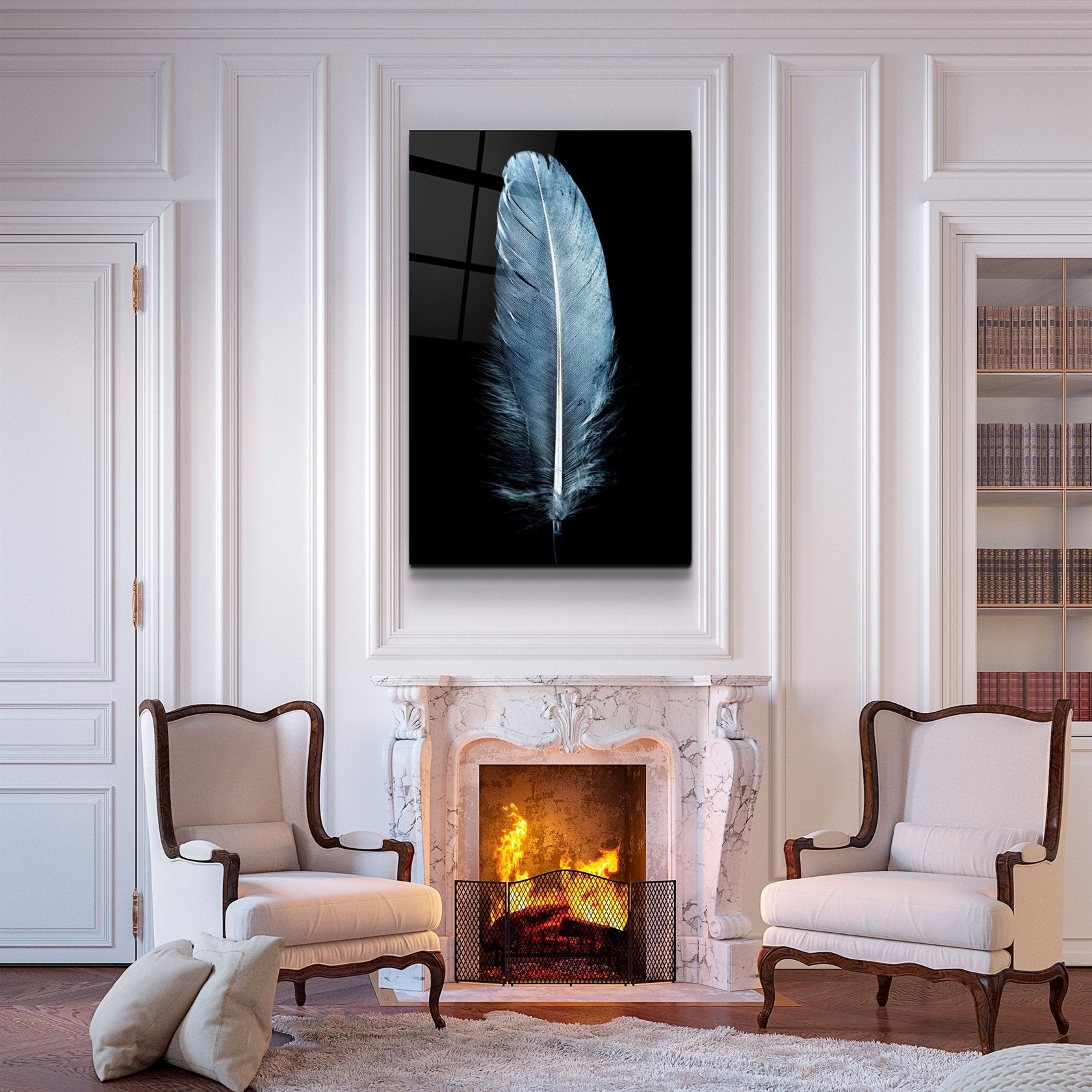 ・"Blue Feather"・Glass Wall Art