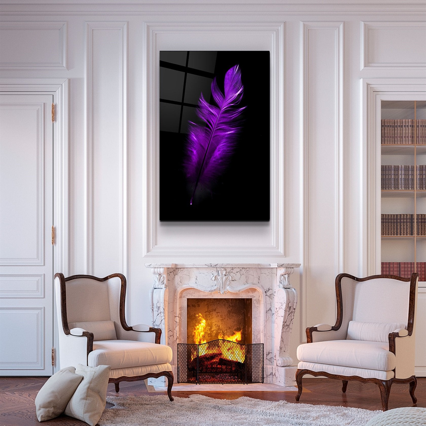 ・"Purple Feather"・Glass Wall Art