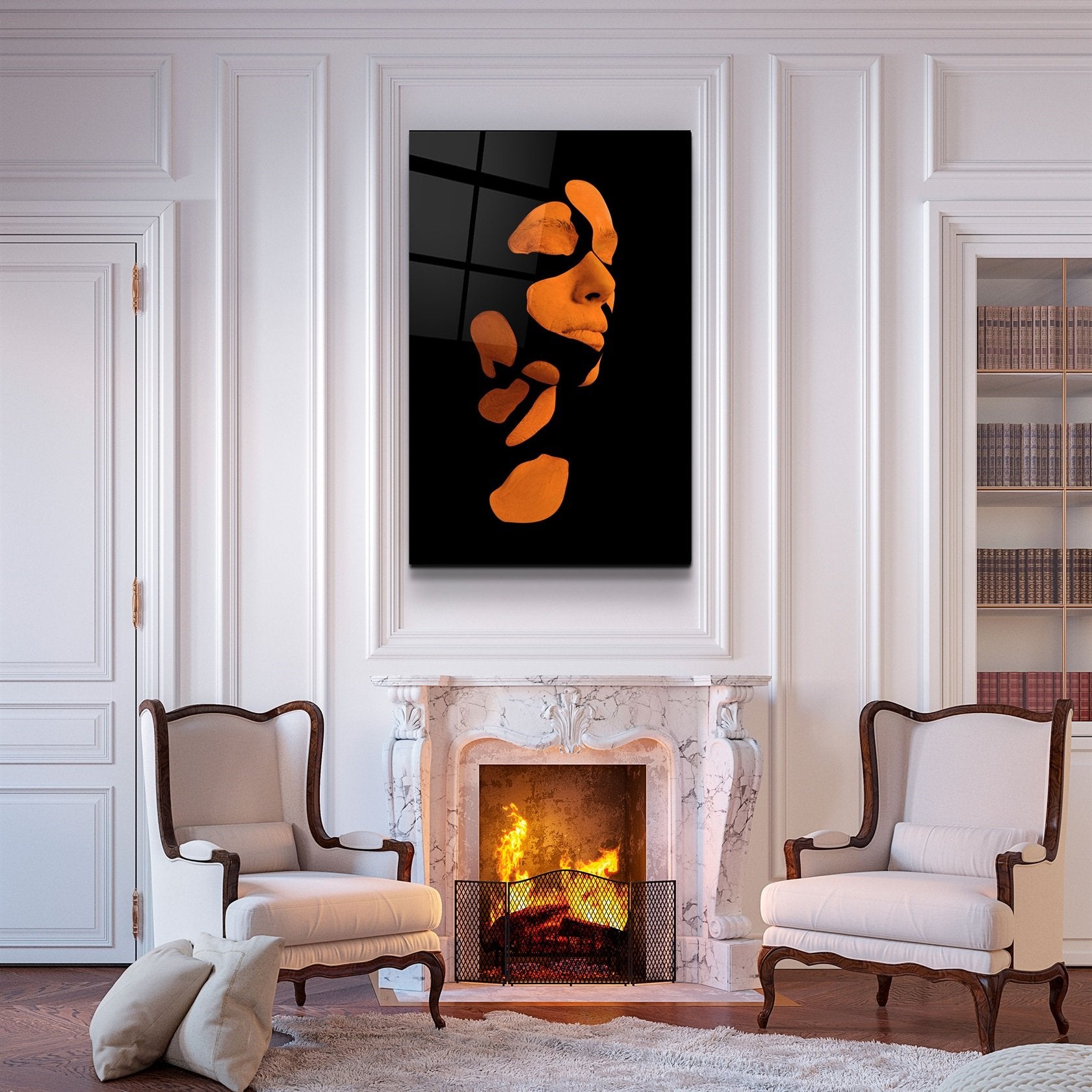 ・"Mystérieux visage orange"・Art mural en verre