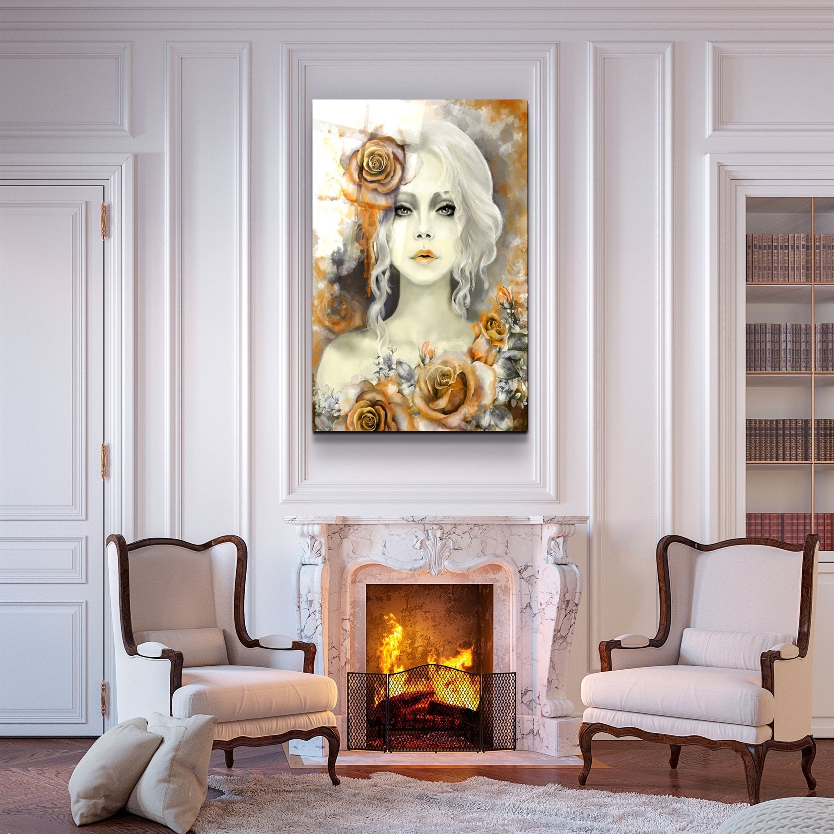 ・"Silent Rose Woman Portrait"・Glass Wall Art