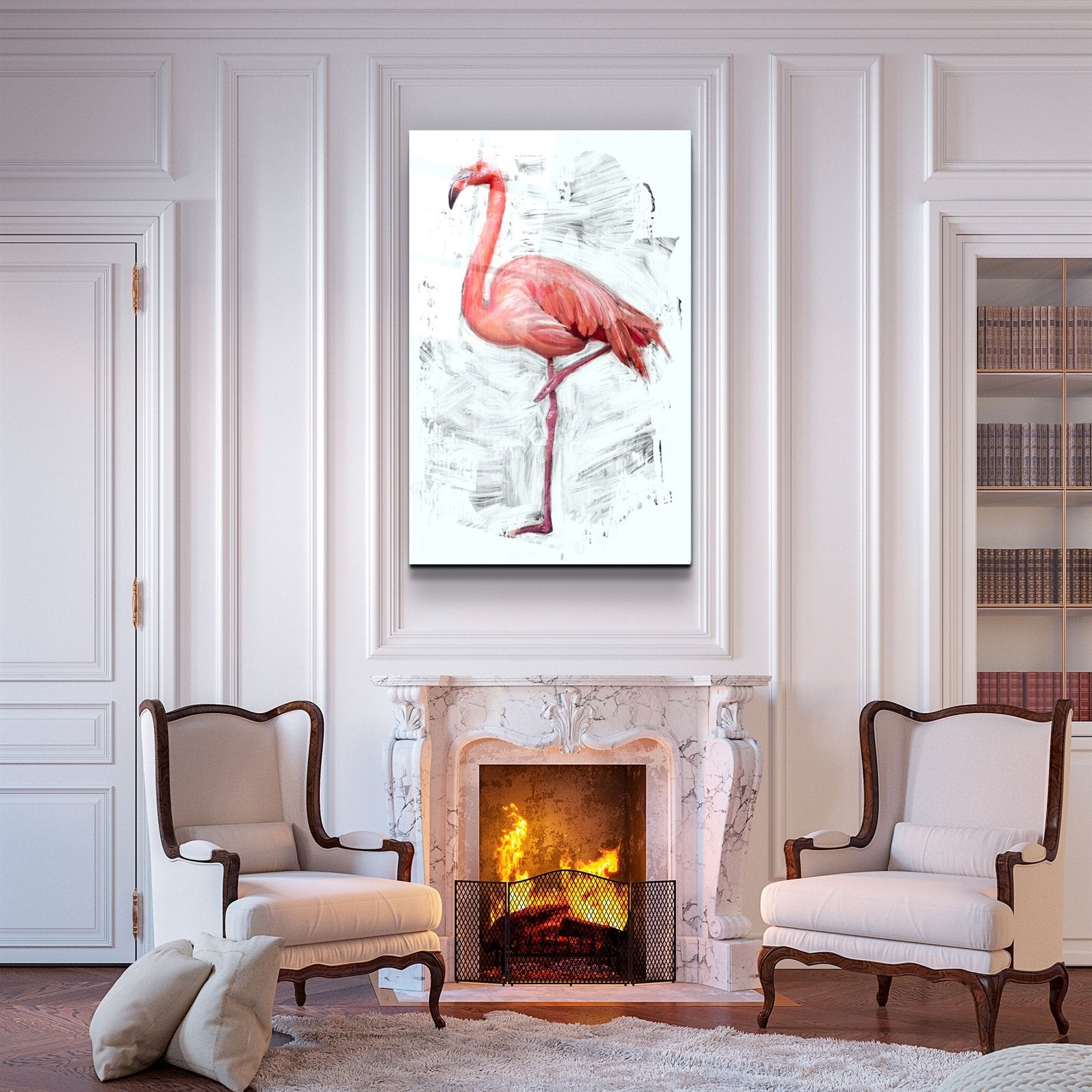 ・„Abstrakter Flamingo“・<tc>Glasbild</tc>