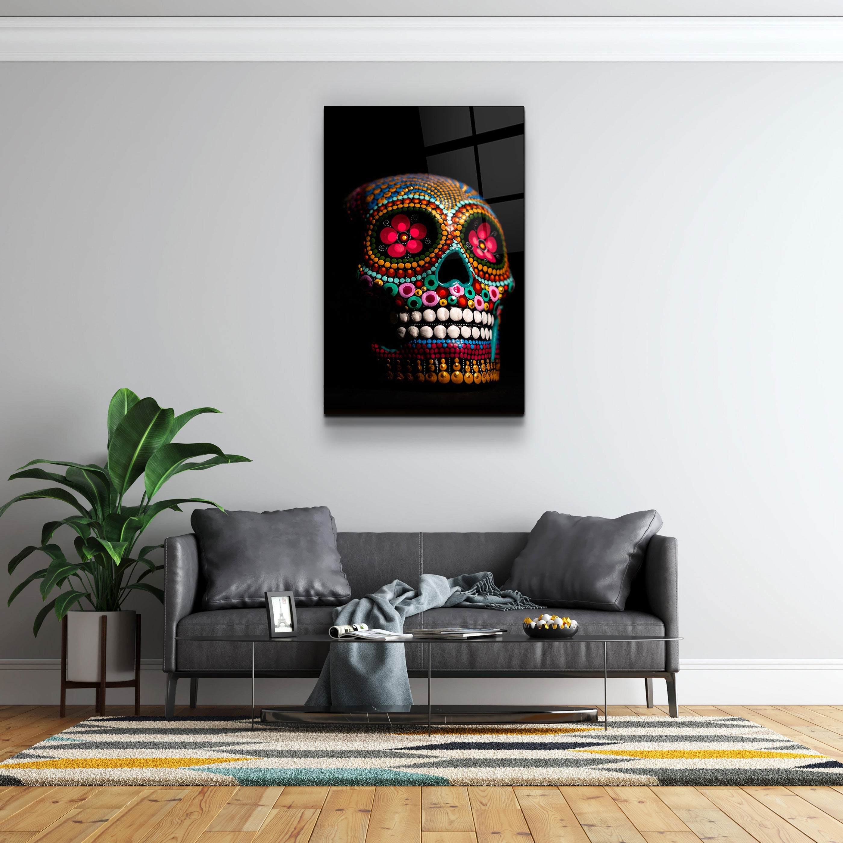 ・"Sugar Skull -Mexican Skull"・Designers Collection Glass Wall Art