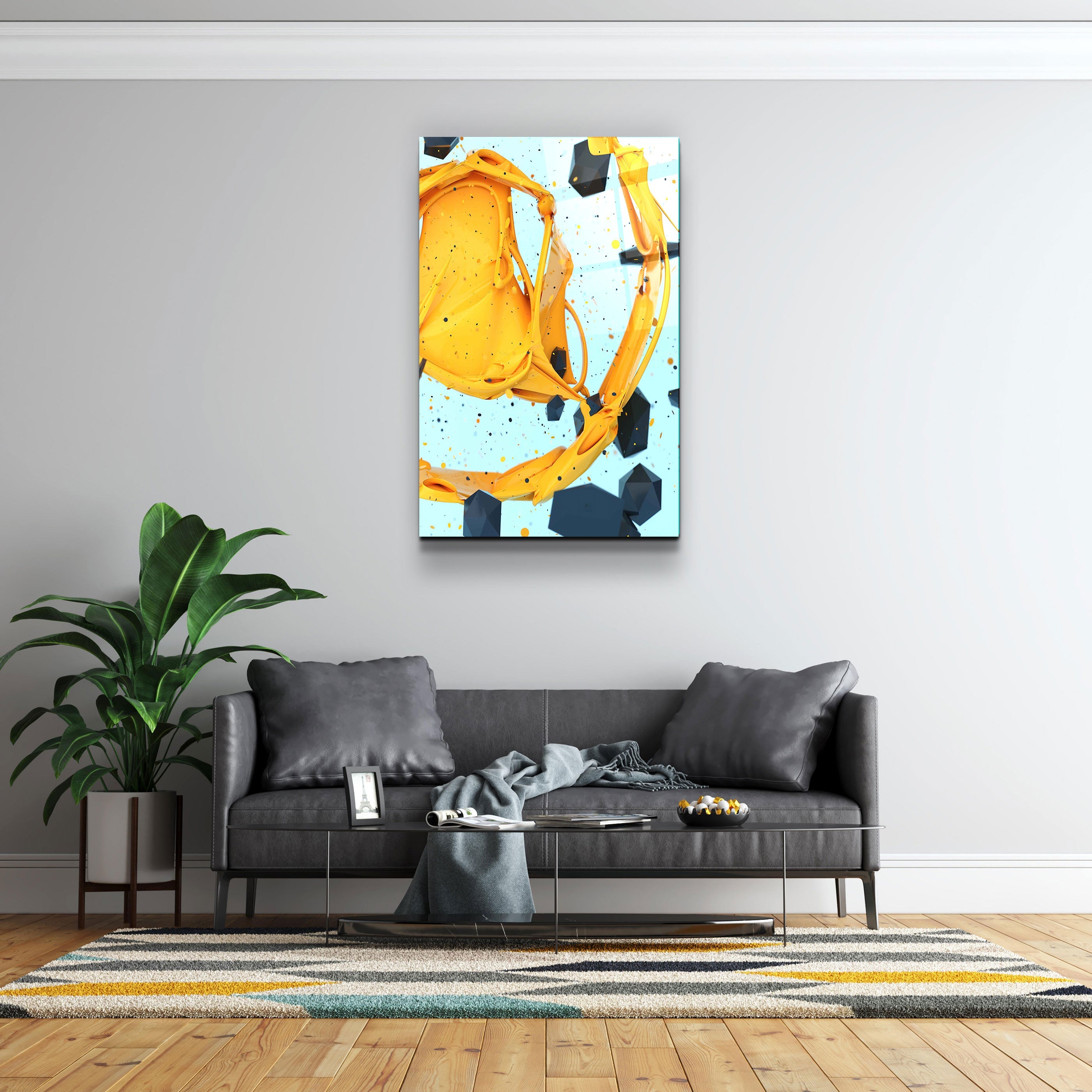 ・"Abstract Yellow and Emerald"・Designer's Collection Glass Wall Art