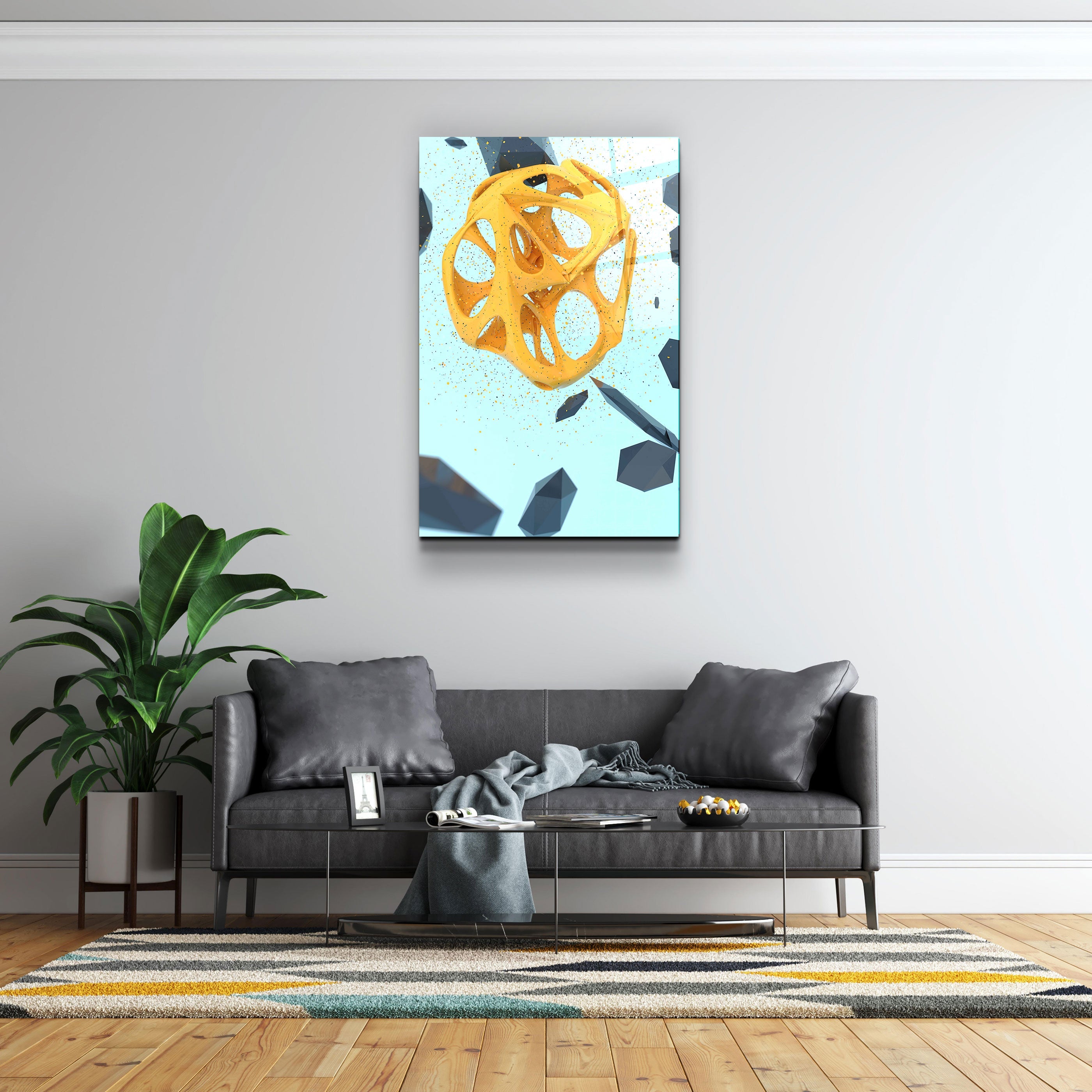 ・"Abstract Yellow and Emerald V2"・Designer's Collection Glass Wall Art