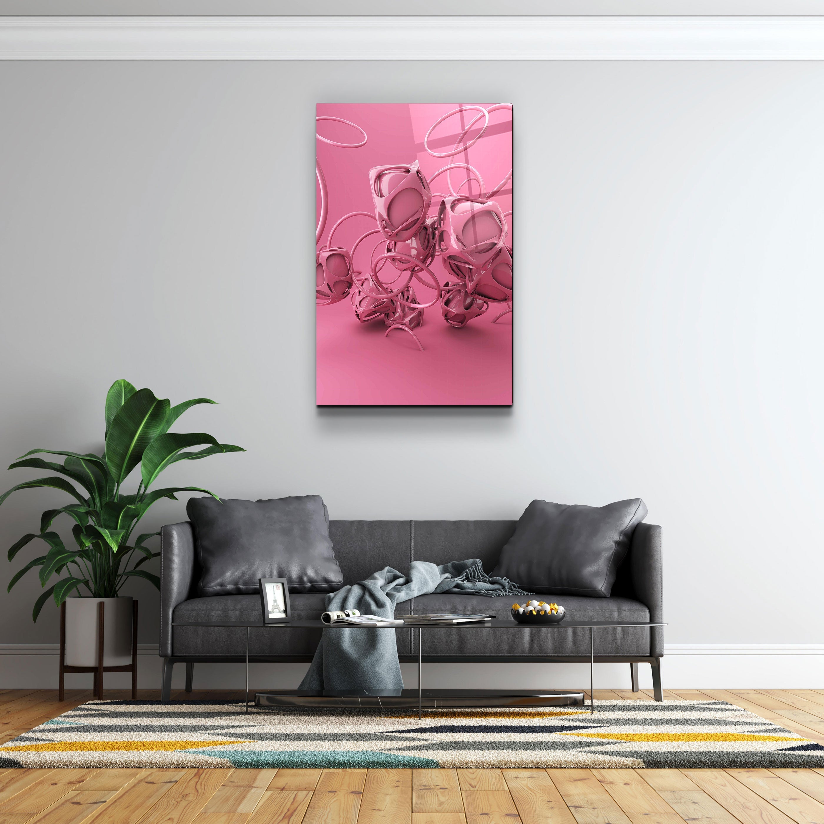 ・"Abstract Pink Modern Design"・Designer's Collection Glass Wall Art