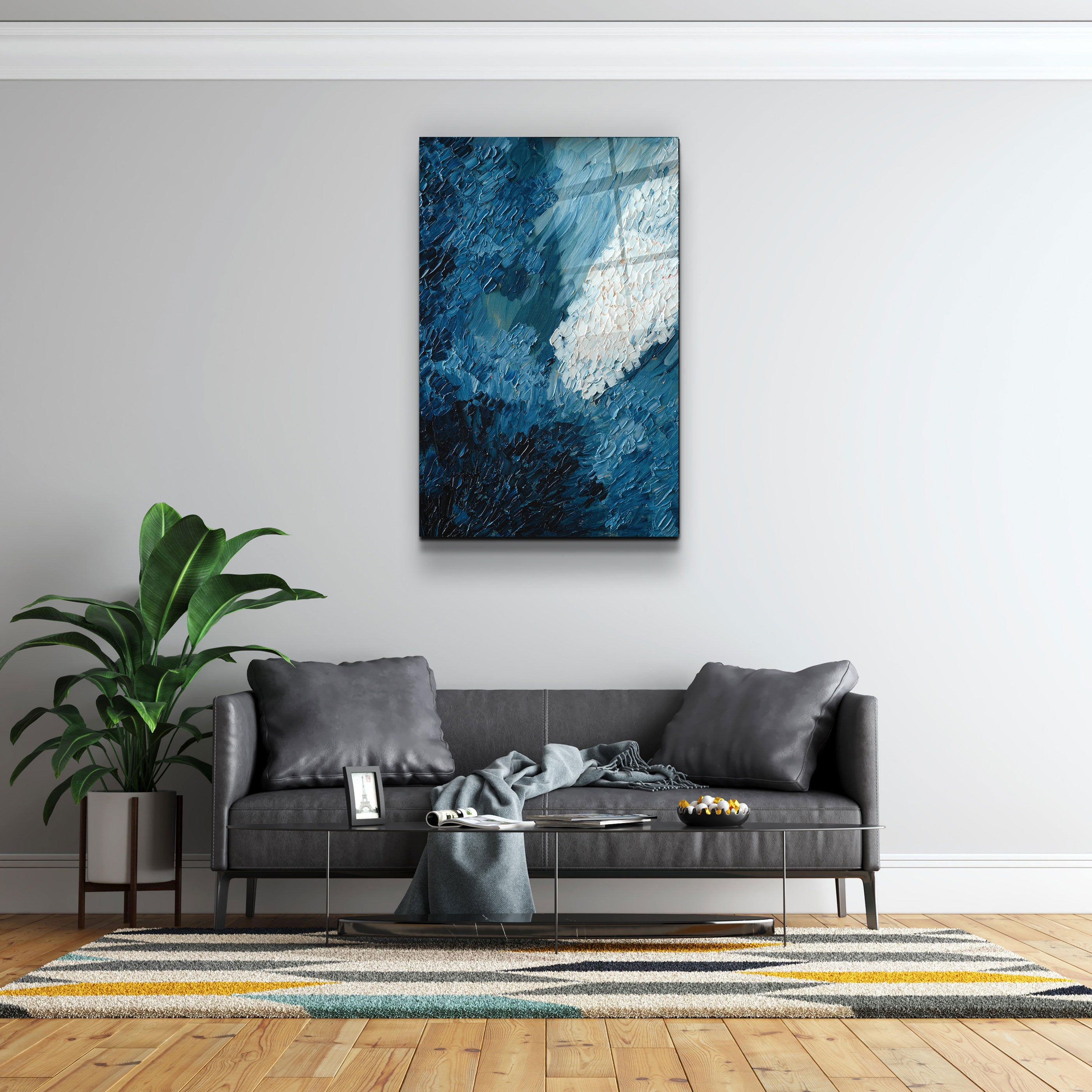 ・"Blue Oil Painting - Abstract"・Designer's Collection Glass Wall Art
