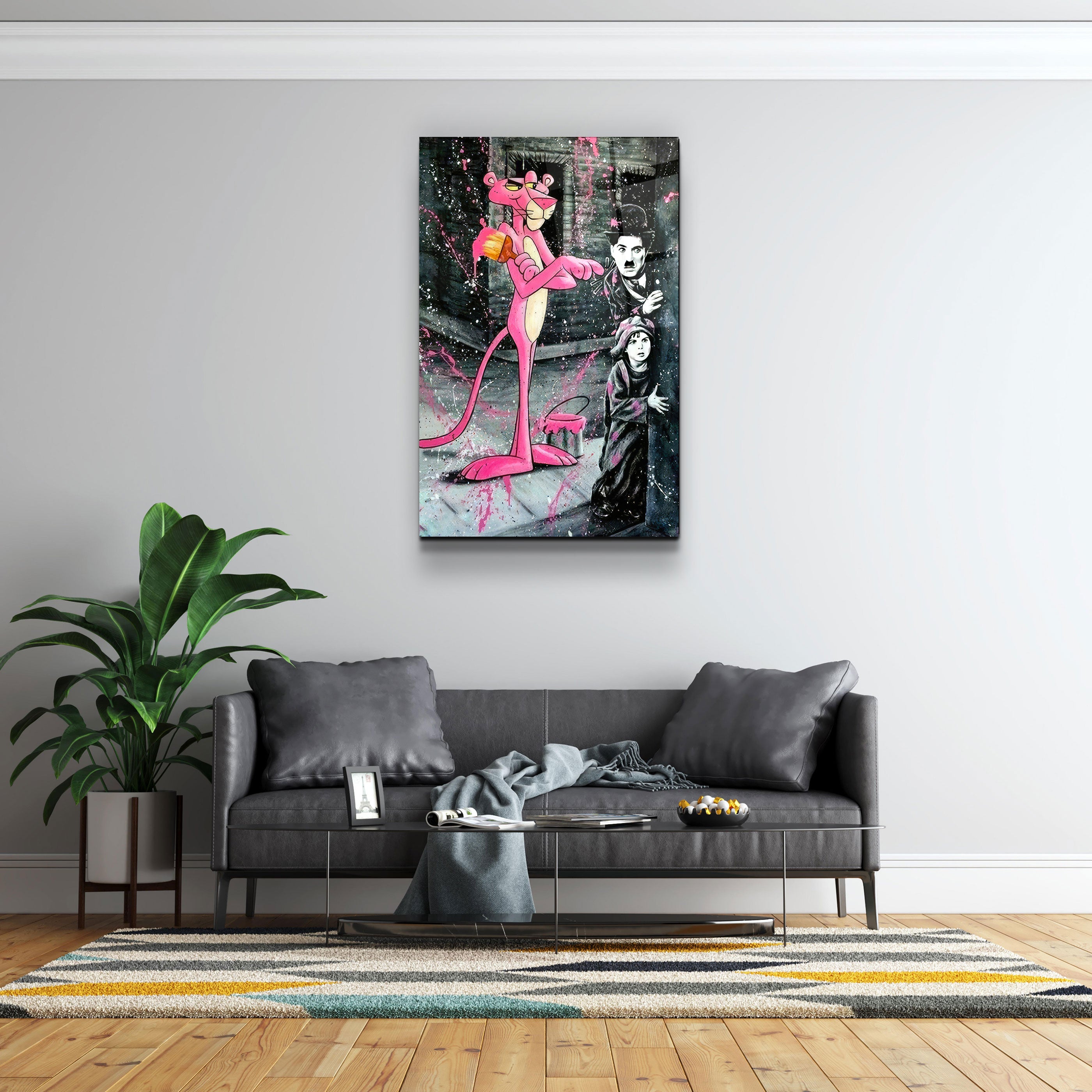 ・"Pink Panther & Charlie"・Designer's Collection Glass Wall Art