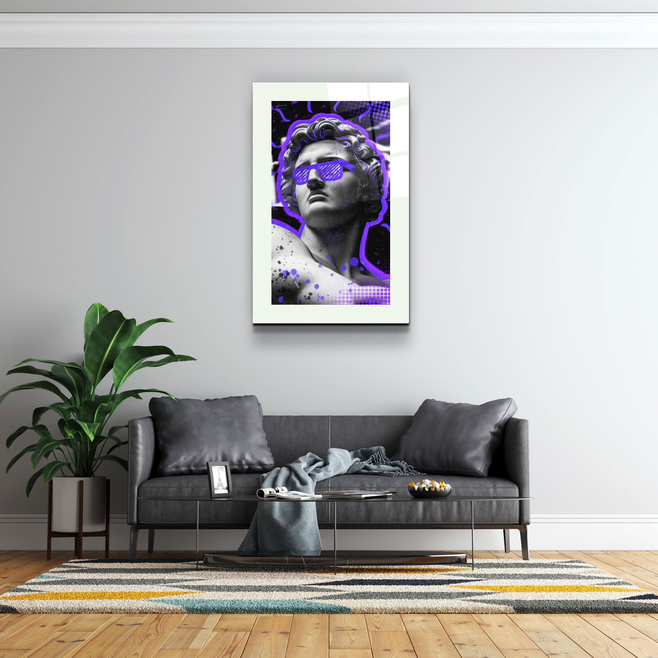 ・"Statue Pop Art Purple"・Designer's Collection Glass Wall Art