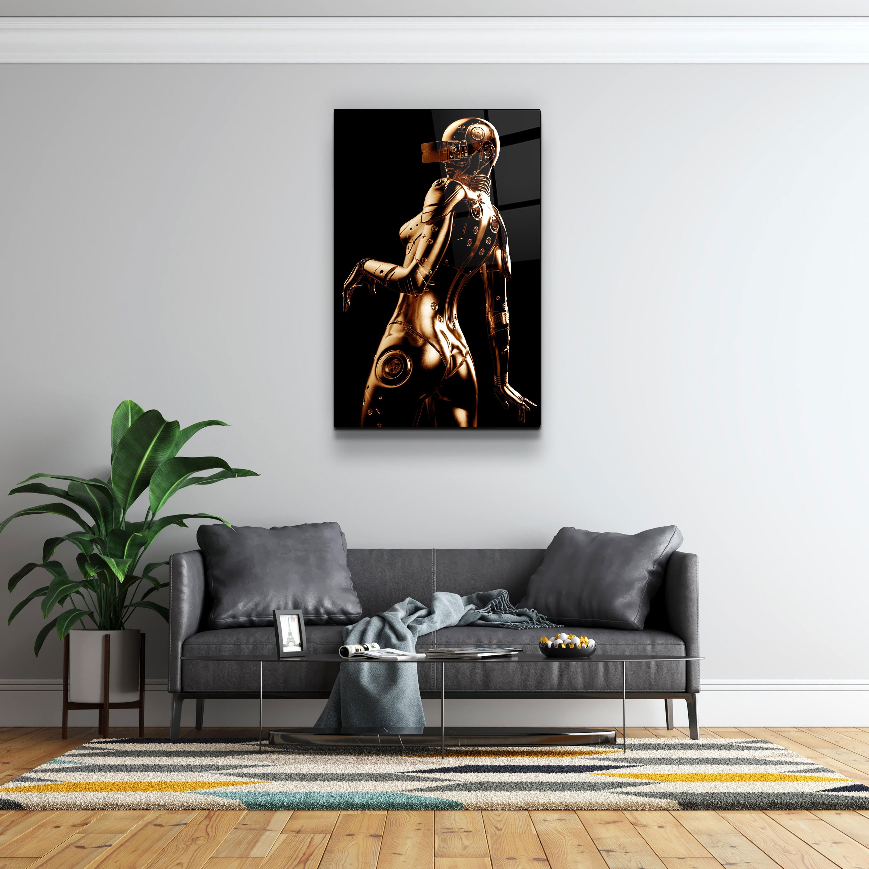 ・"Robo Girl Gold"・Art mural en verre de la collection du designer