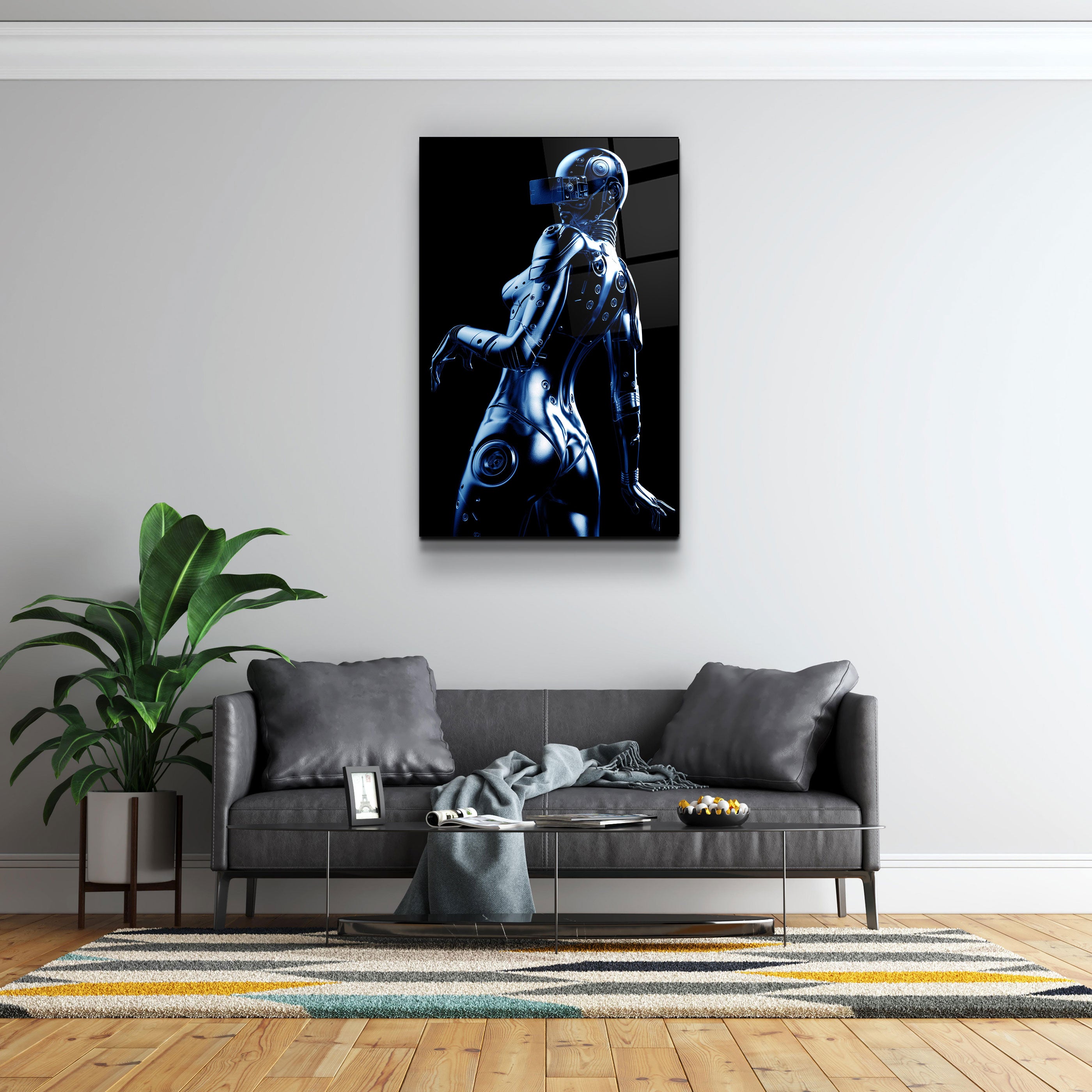 ・"Robo Girl Metalic Blue"・Art mural en verre de la collection du designer