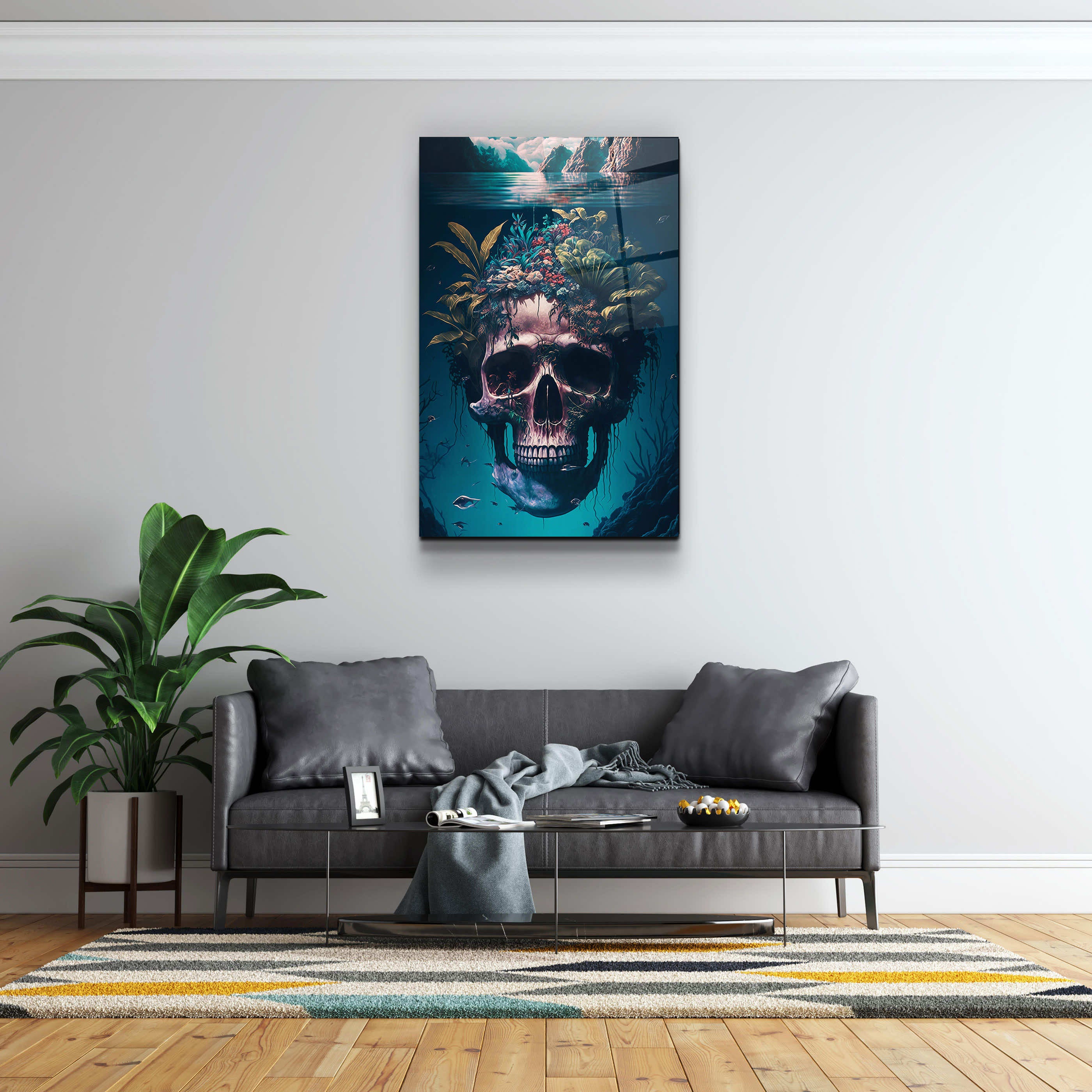 ・"Skull in the Secret Sea"・Secret World Collection Glass Wall Art