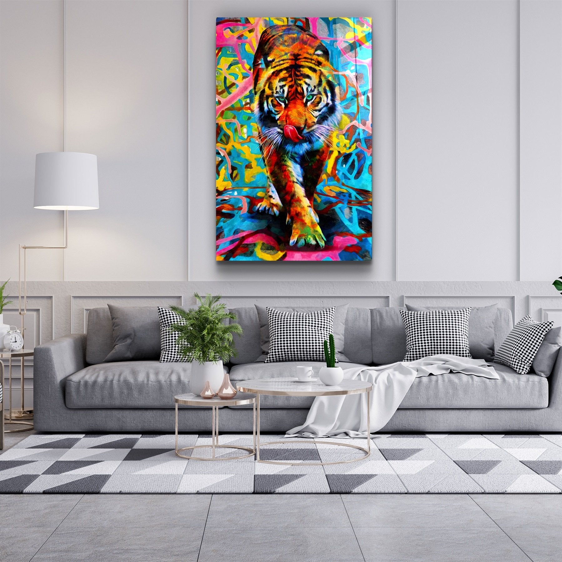 ・"Abstract Colorful Tiger"・Glass Wall Art